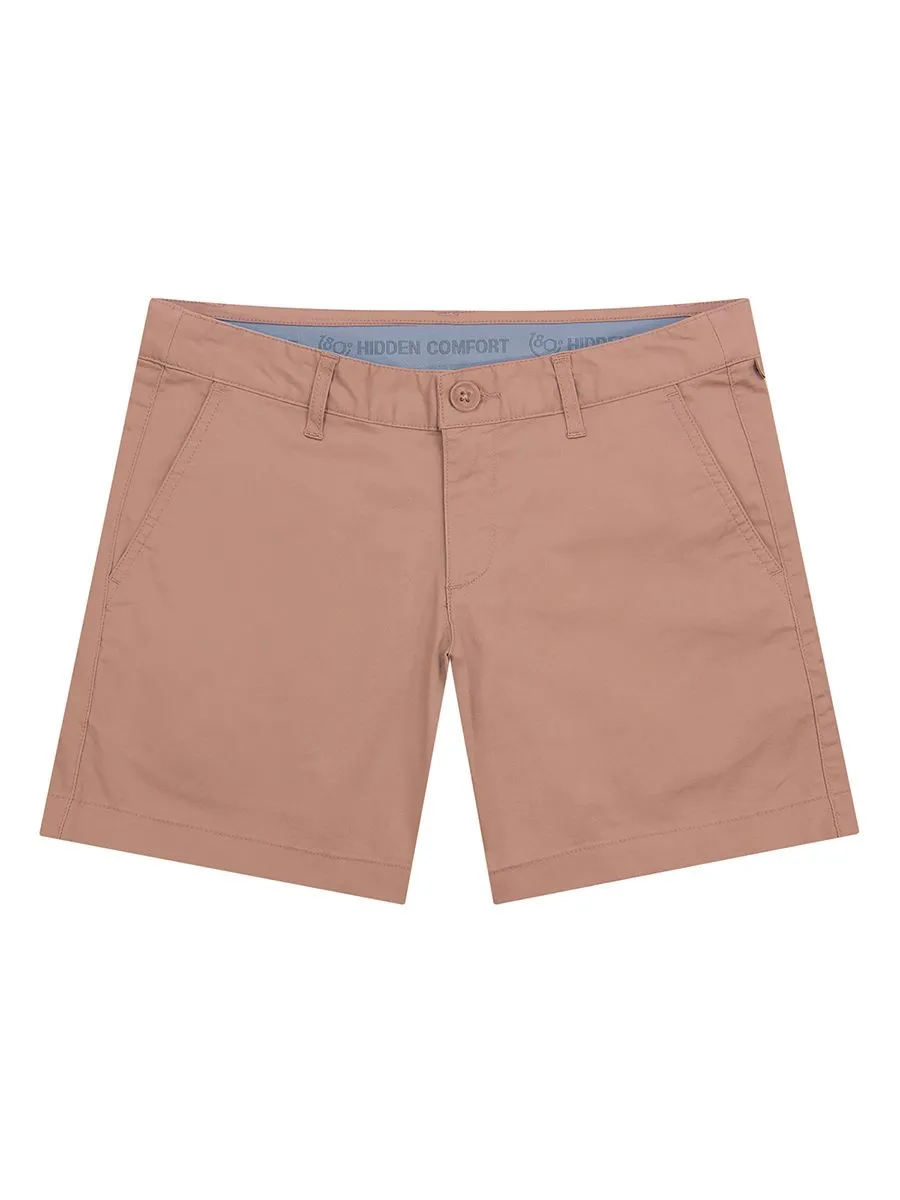 GIORDANO Women's Twill Mid-Rise Slim Fit Pocket Shorts (180 Elastic Waistband)  Camel [Brown]