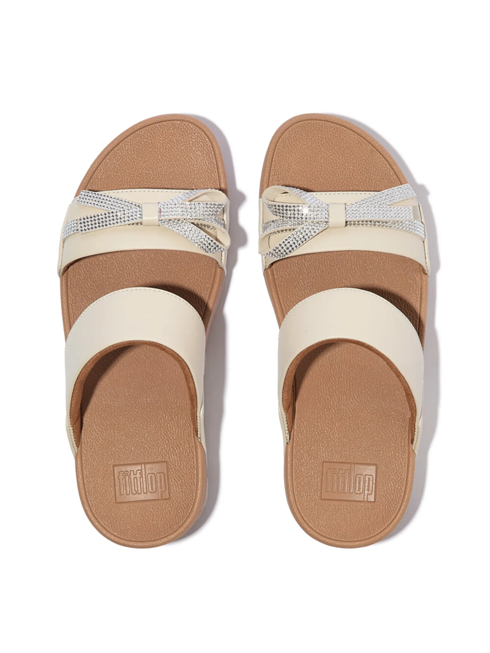 FitFlop™ WOMEN S LULU GLITZ-BOW LEATHER SLIDES BEIGE
