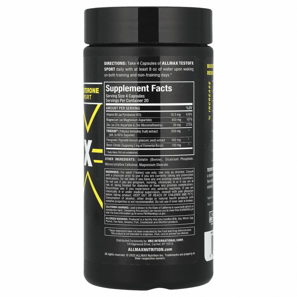 ALLMAX, TestoFX Sport, формула для поддержки тестостерона, 80 капсул