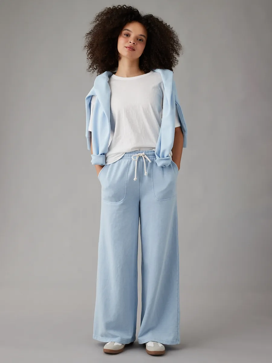 AMERICAN EAGLE WOMEN 5098 WIDE LEG 408 WASHED BLUE