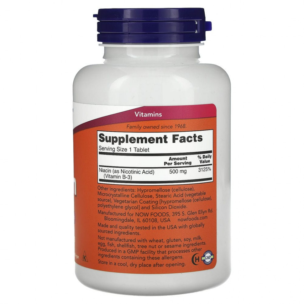 NOW Foods, ниацин, 500 мг, 250 таблеток
