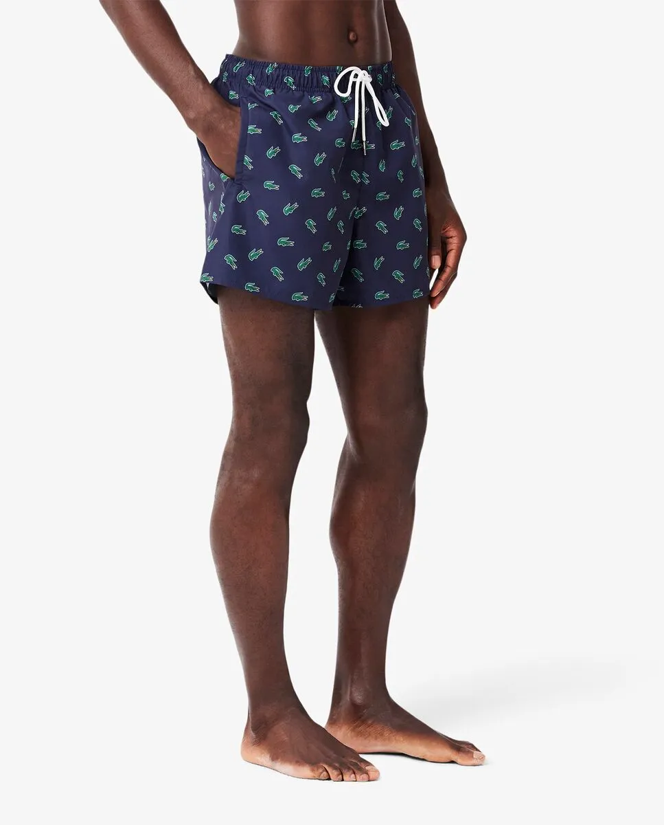 LACOSTE Crocodile Print Swim Trunks Blue