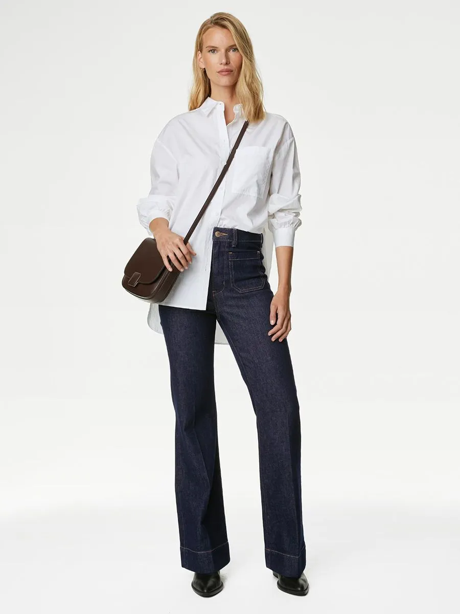 MARKS & SPENCER Women High Waisted Jeans Patch Pocket Flare