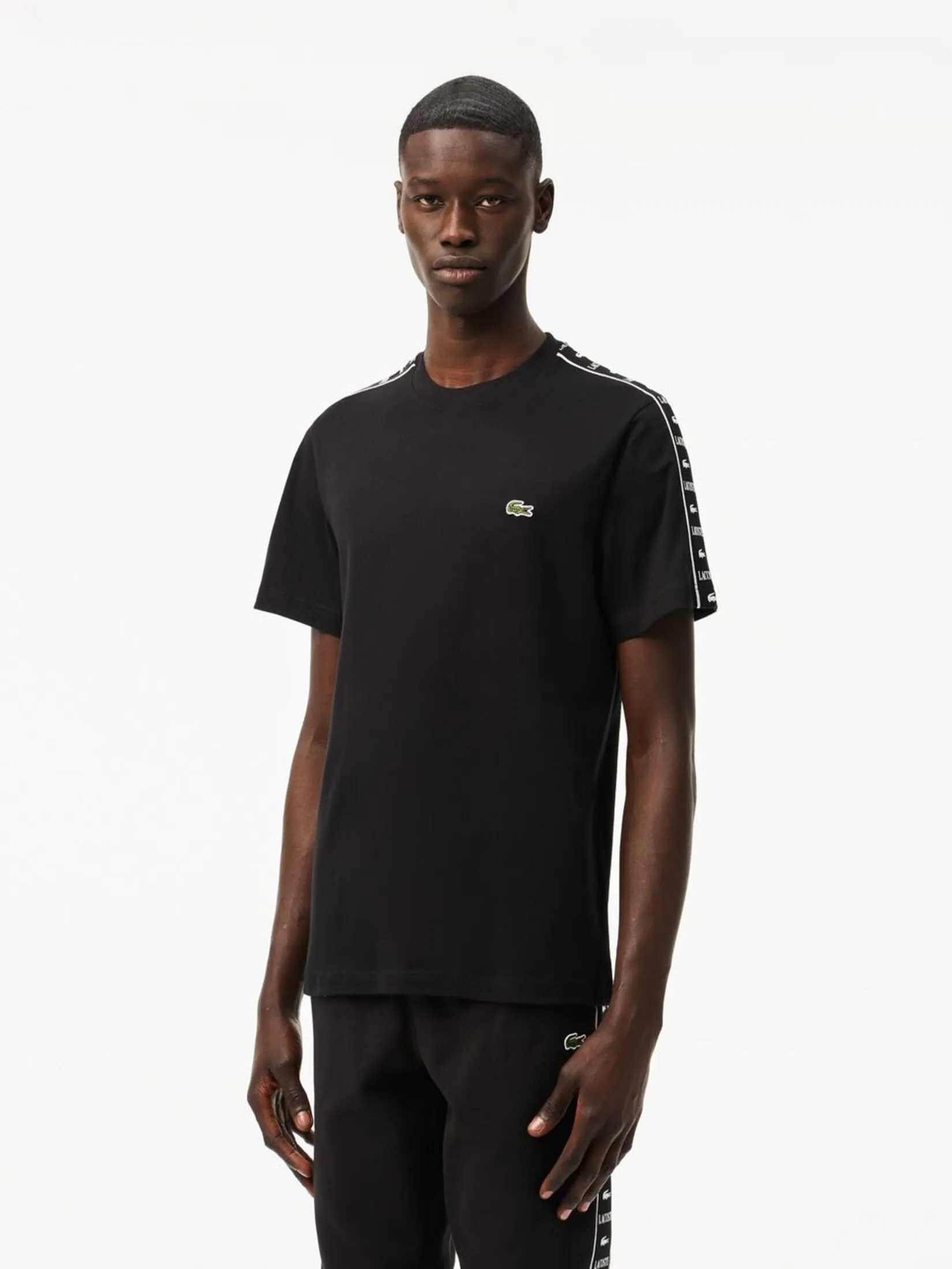 LACOSTE Logo Stripe Cotton T-shirt Black
