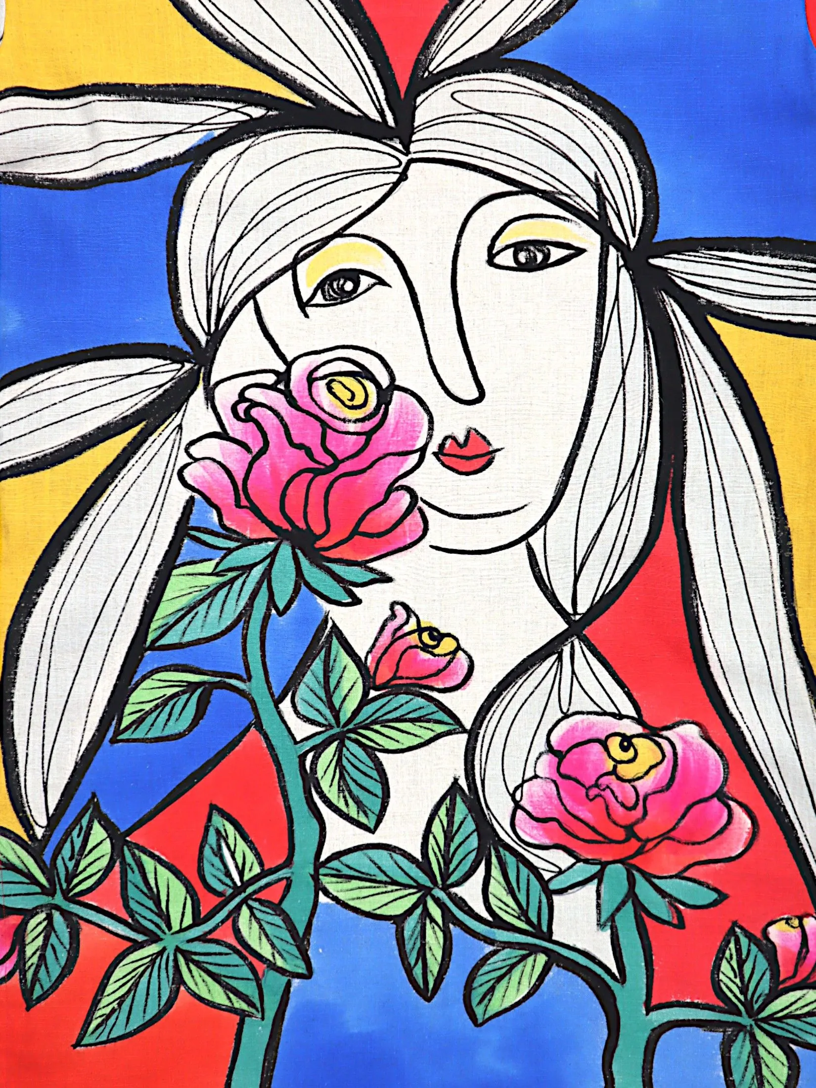 YODYOKO Long Tunic Dress - Multicolor :  Woman And Red Rose