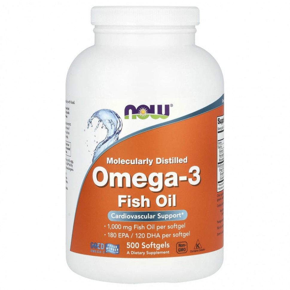 NOW Foods, жирные кислоты омега-3, 180 ЭПК / 120 ДГК, 500 капсул