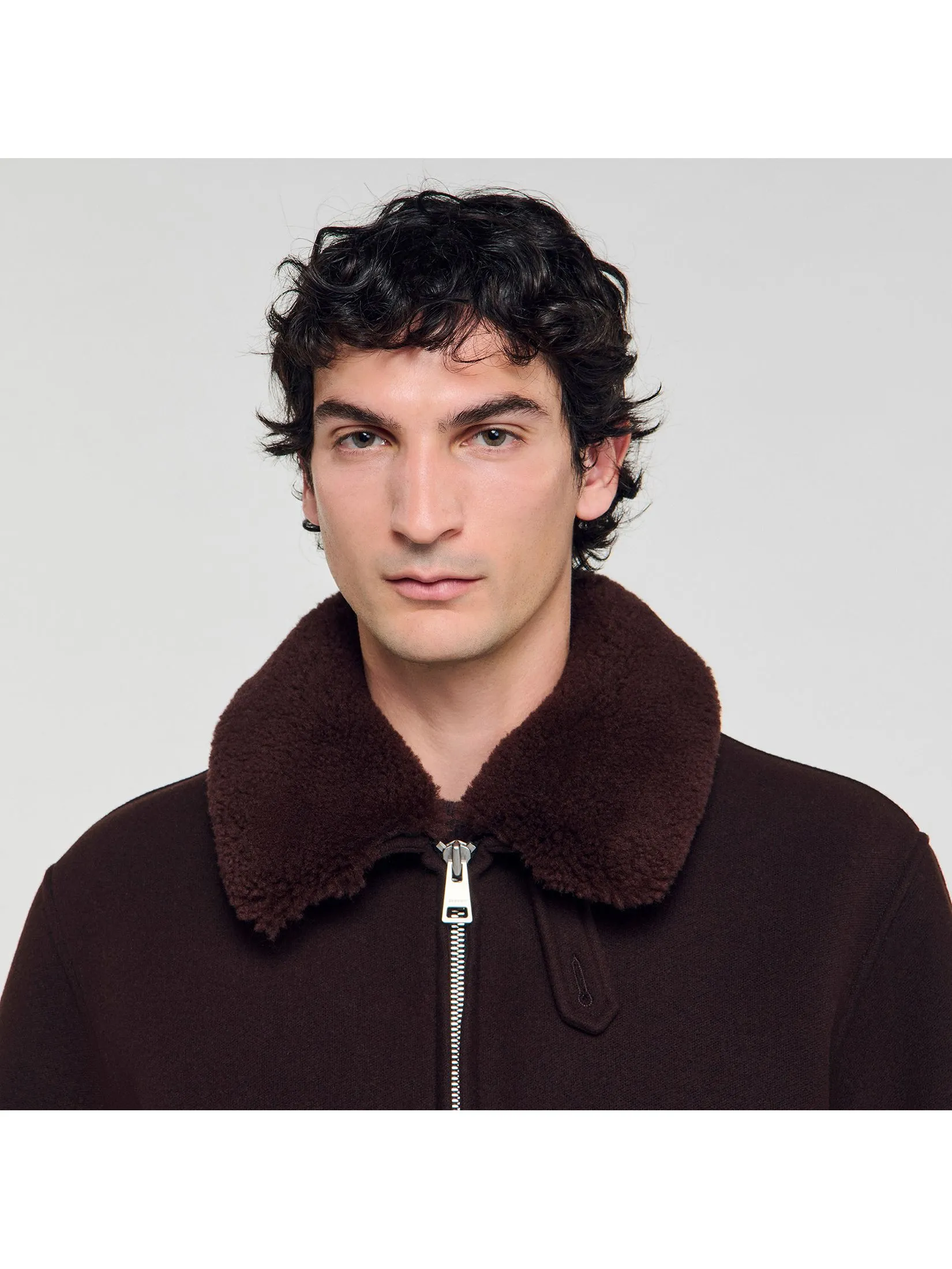 SANDRO Wool Aviator Jacket With Shearling