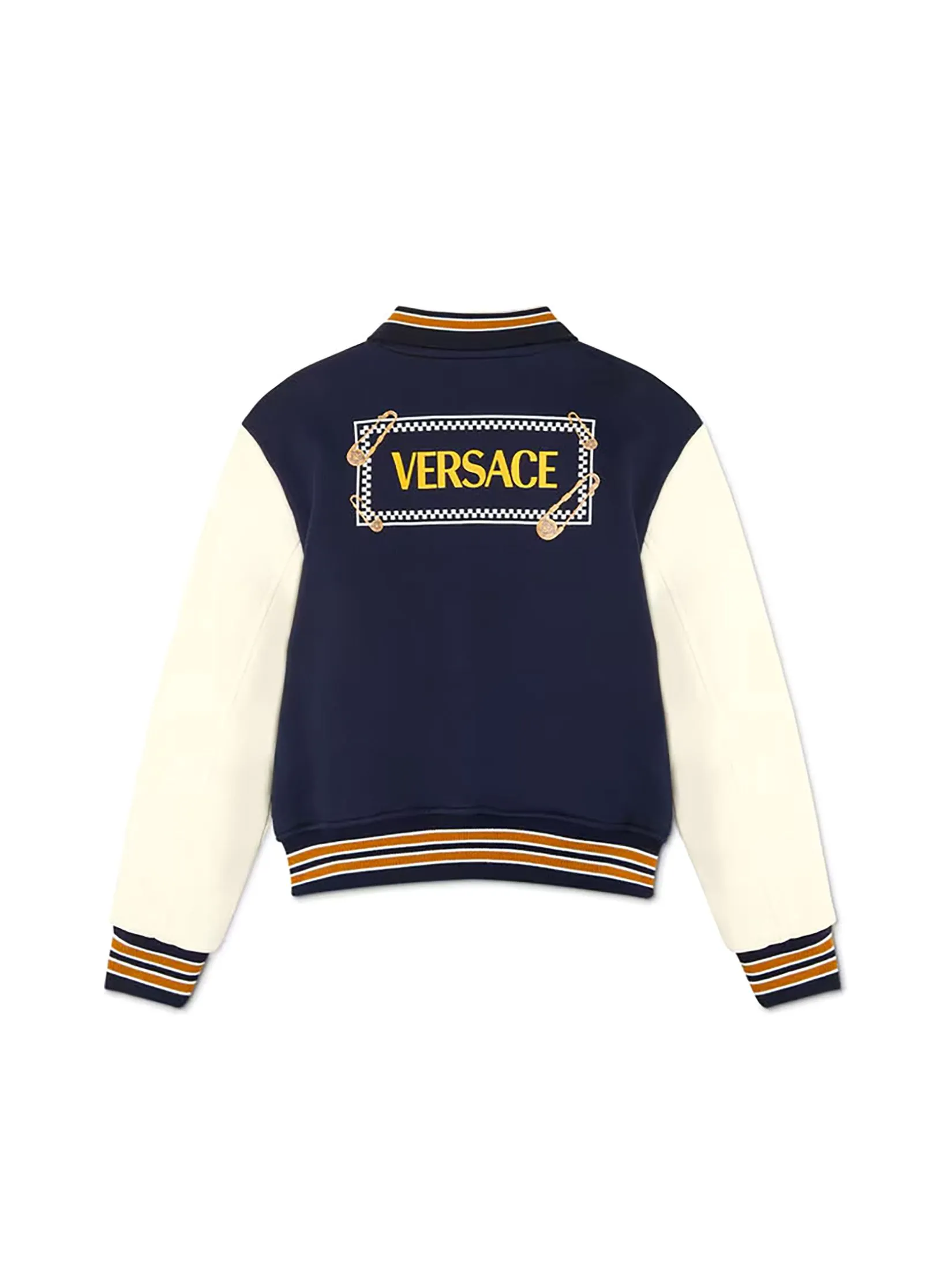 VERSACE KIDS Safety Pin Logo Varsity Kids Blouson Jacket Multi-Color
