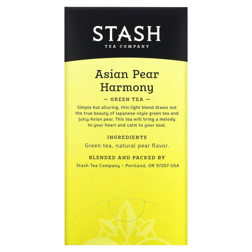 Stash Tea, зеленый чай, азиатская груша, 18 чайных пакетиков, 34 г (1,1 унции)