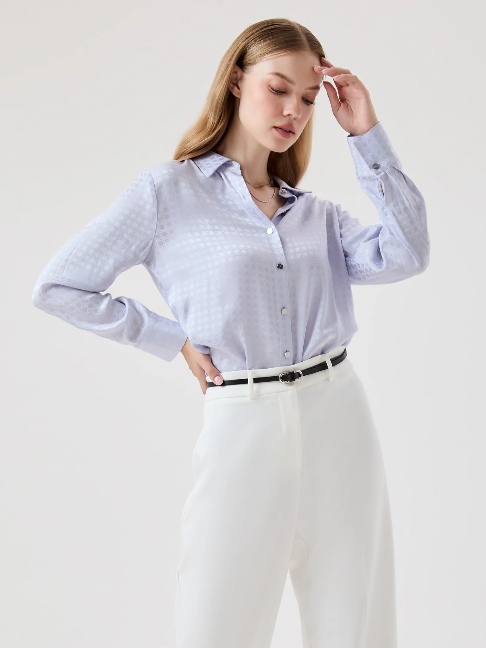 ESPADA Geometric Jacquard Satin Shirt Woman Purple