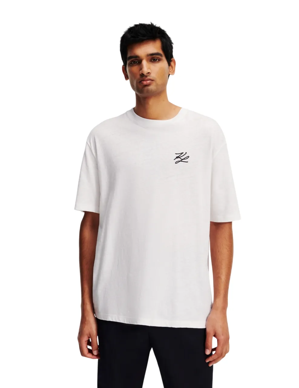 KARL LAGERFELD RTW-1 AUTOGRAPH LINEN BLEND MEN T-SHIRT WHITE