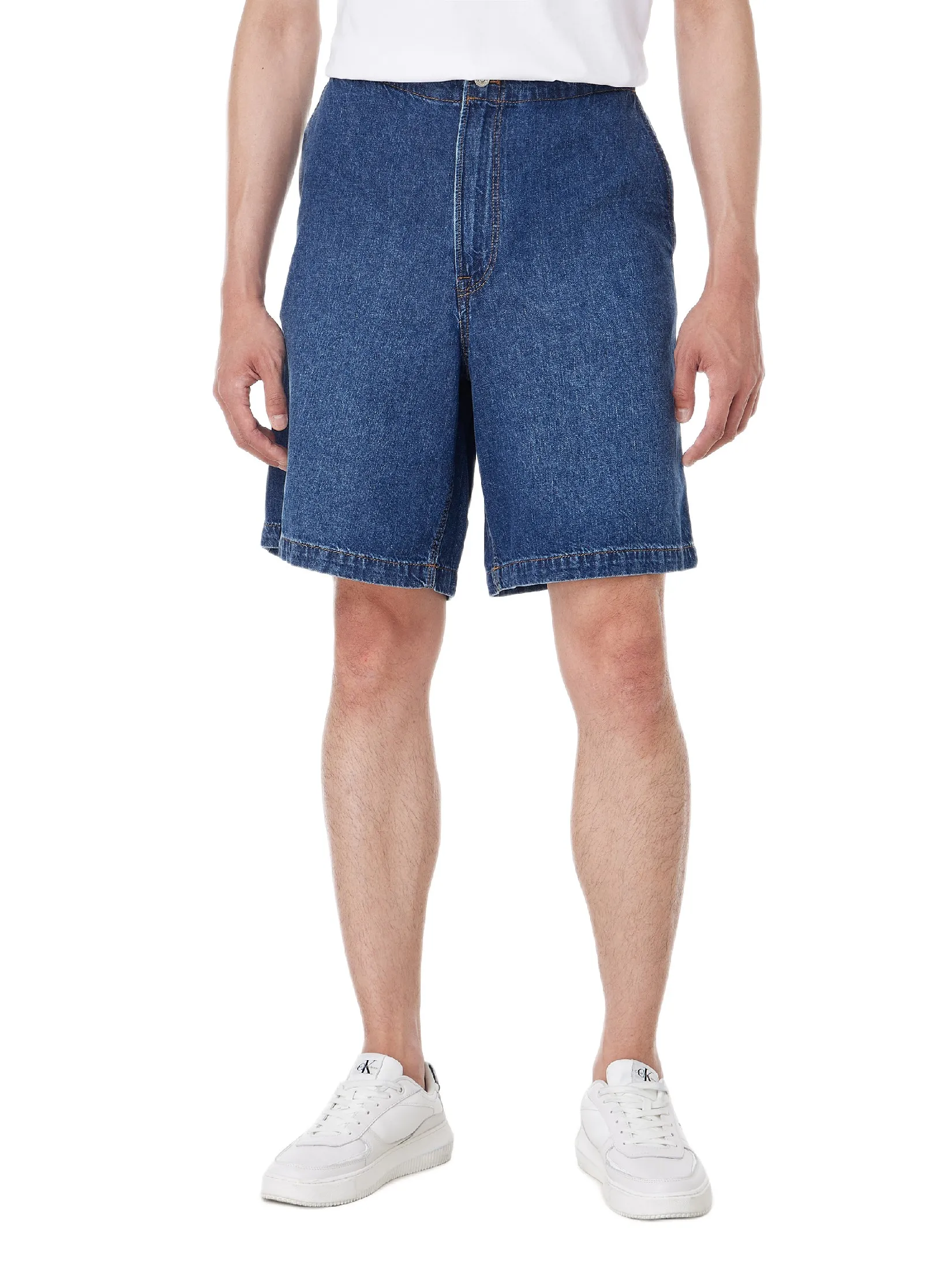 CALVIN KLEIN Men s loose fit dark blue bermuda denim banding shorts Blue Size - L
