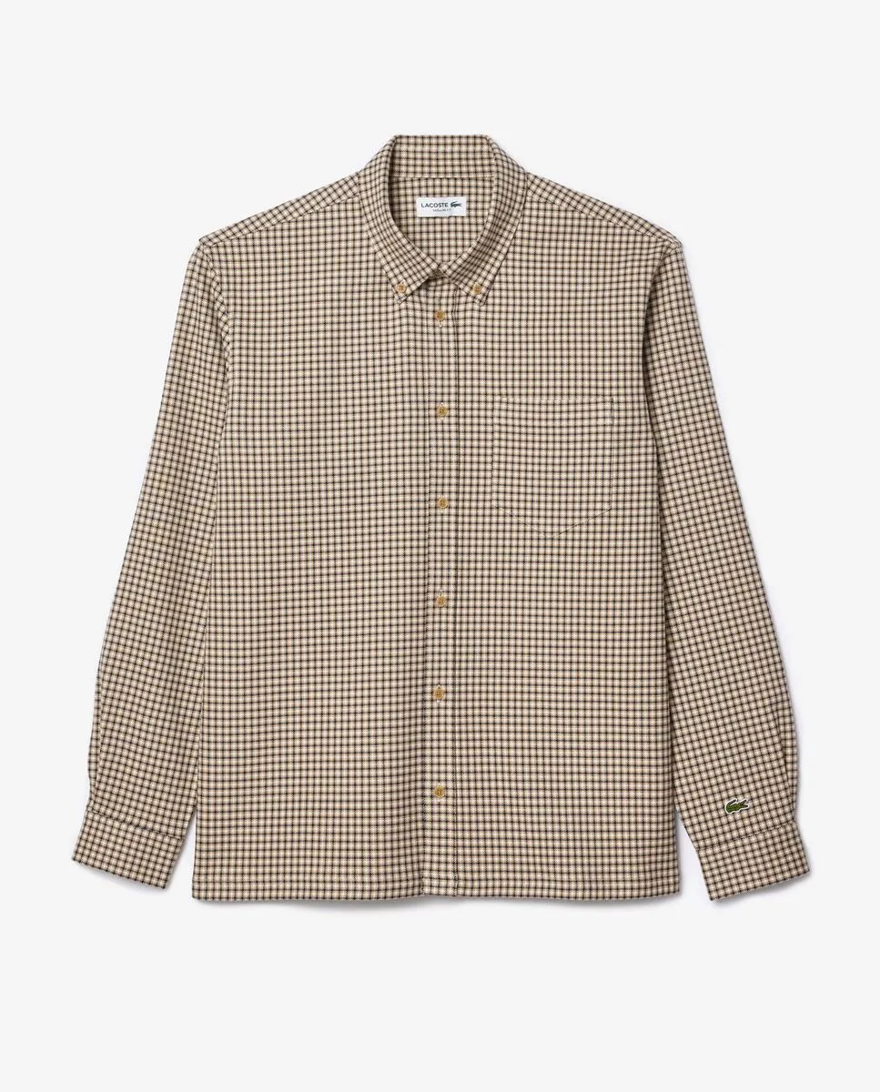 LACOSTE Regular Fit Plaid Overshirt Beige