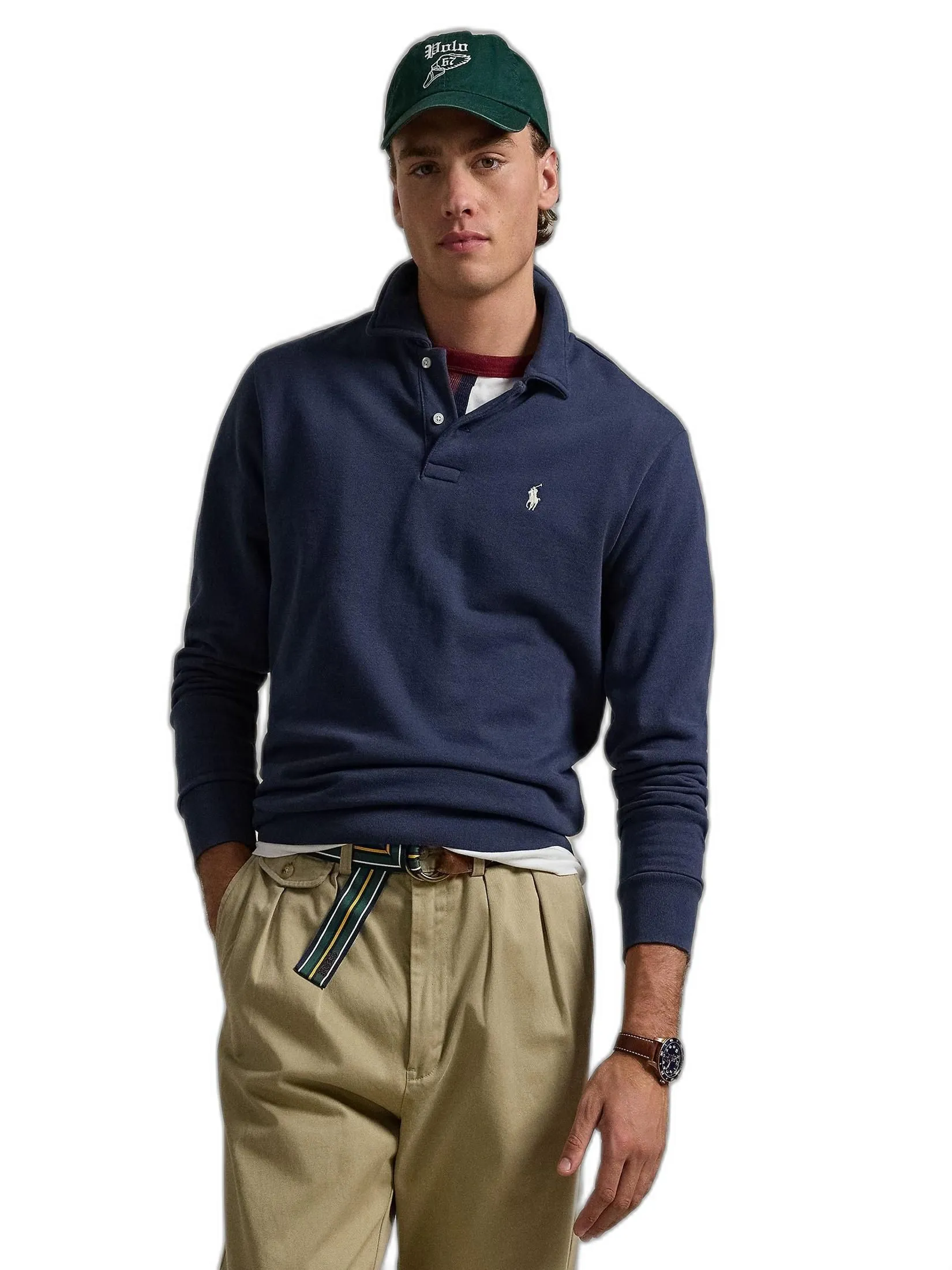 POLO RALPH LAUREN Men Pullover-Loopback Fleece Collared Sweatshirt MNPOKNI16824017-Navy-410