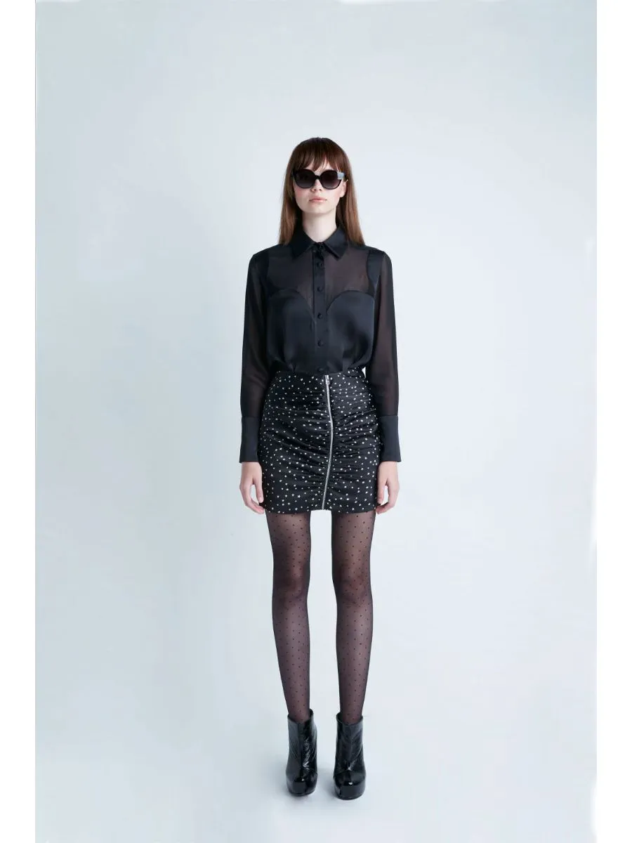 SENADA WOMEN GREEN STARS DRAPED MINI SKIRT WITH FRONT ZIPPER