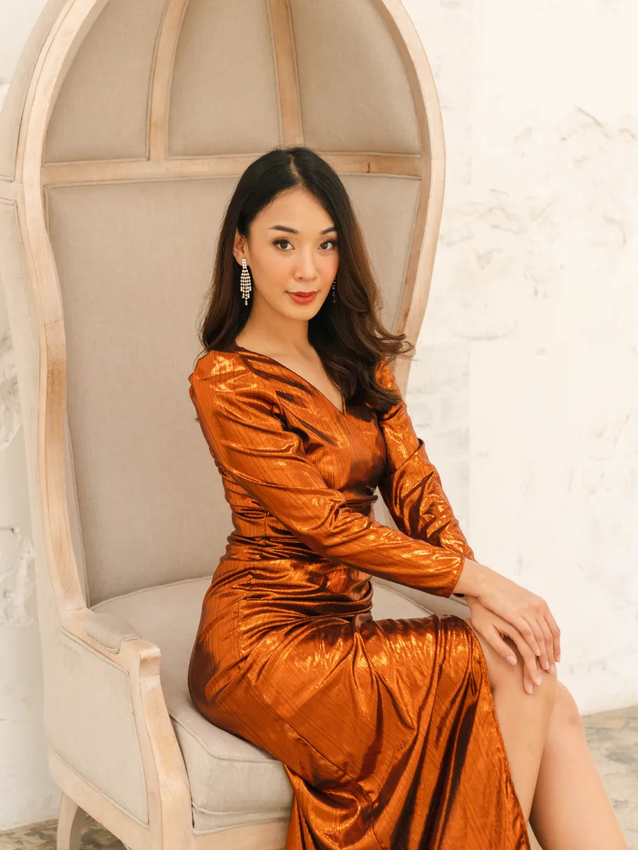 ROSE THE LABEL Copper ixora metallic dress