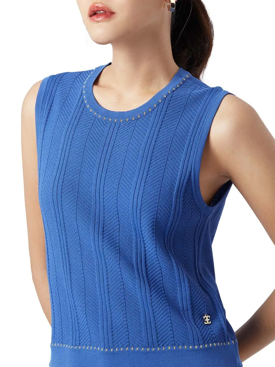 ESPADA Sleeveless Knit Top with Gold Rulex Detail Women MID BLUE