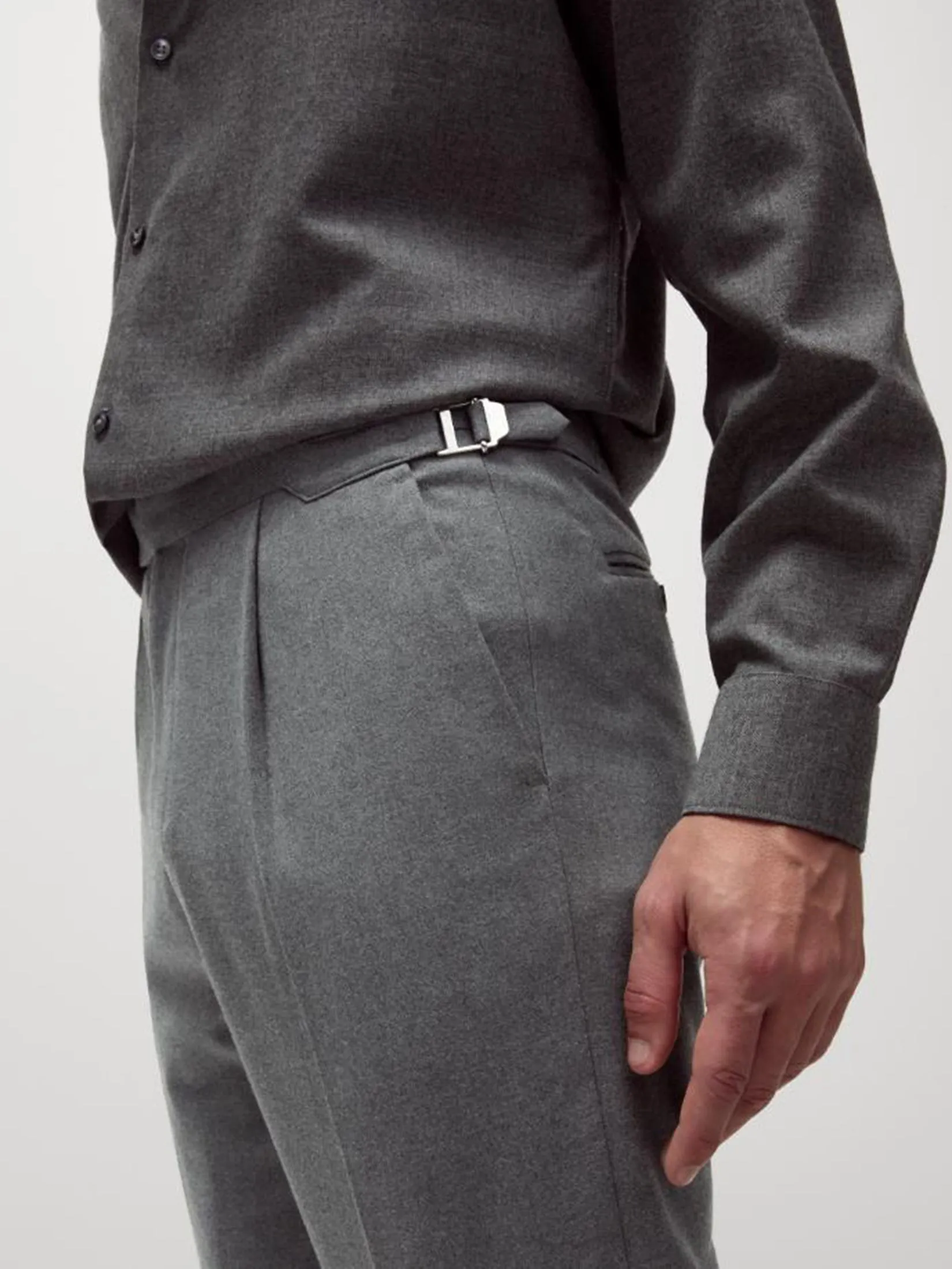 MARKS & SPENCER Men Pleat Trousers Tailored Fit Twill Single Grey