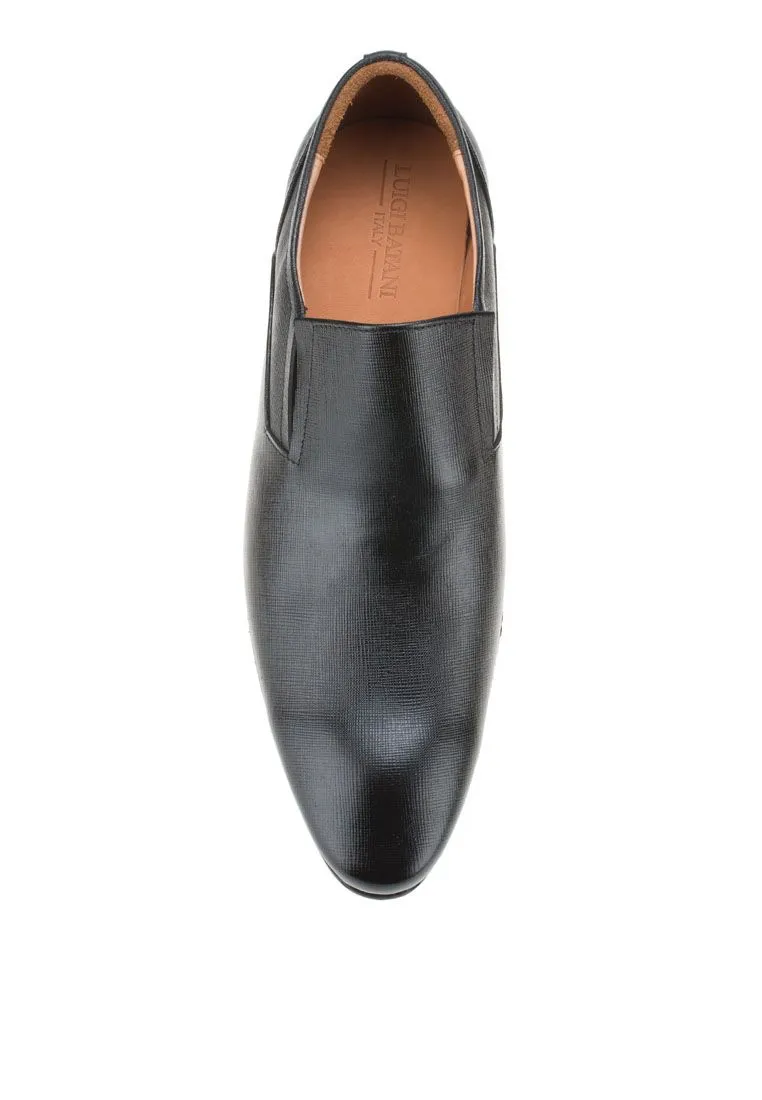 LUIGI BATANI Black Saffiano Pointed Formal Slip Ons