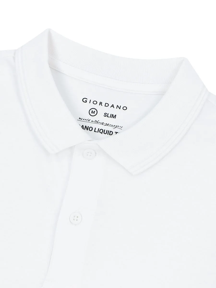 GIORDANO Men's Slim Fit Embroidery Bold Polo (Liquid Touch) Signature white