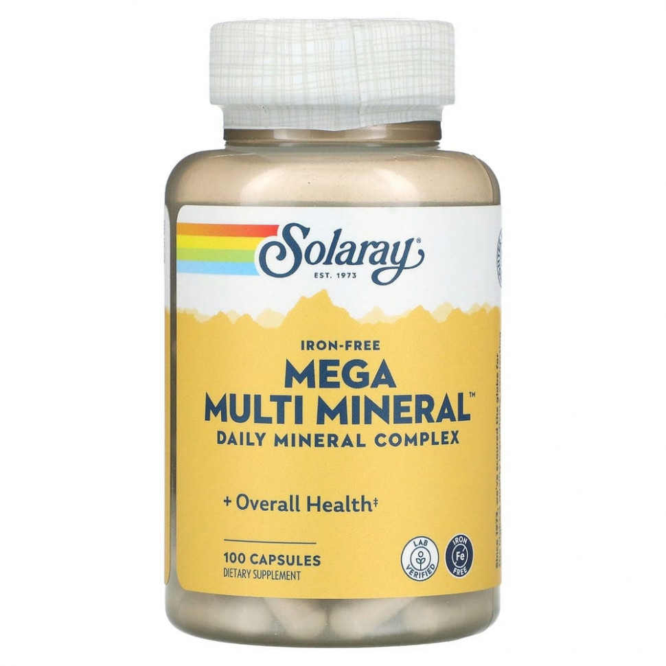 Solaray, Mega Multi Mineral, Без железа в составе, 100 капсул - SOR-04513-100 шт.