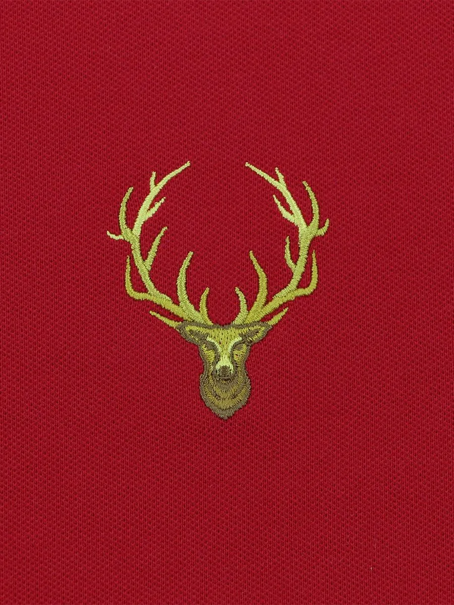 GIORDANO Men's Pique Deer Embroidery Bold Polo Haute Red