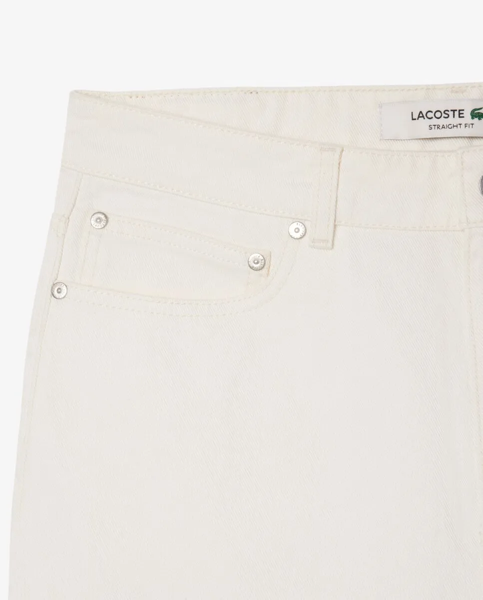 LACOSTE Straight Fit Denim Bermuda Shorts White
