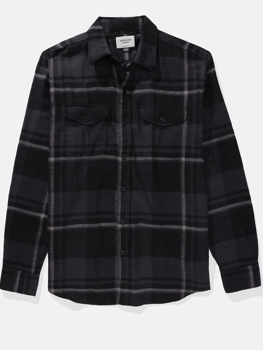 AMERICAN EAGLE MEN  CF AVERY PLAID SALVADOR TWILL FLANNEL 044 DARK GRAPHITE