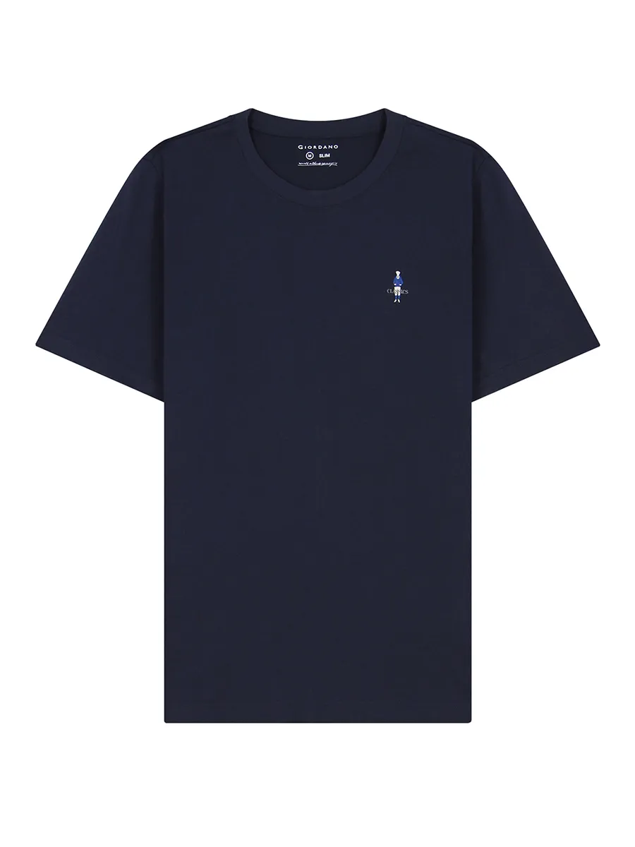 GIORDANO Men's Slim Fit Embroidery Tee (Classic Man) Signature Navy
