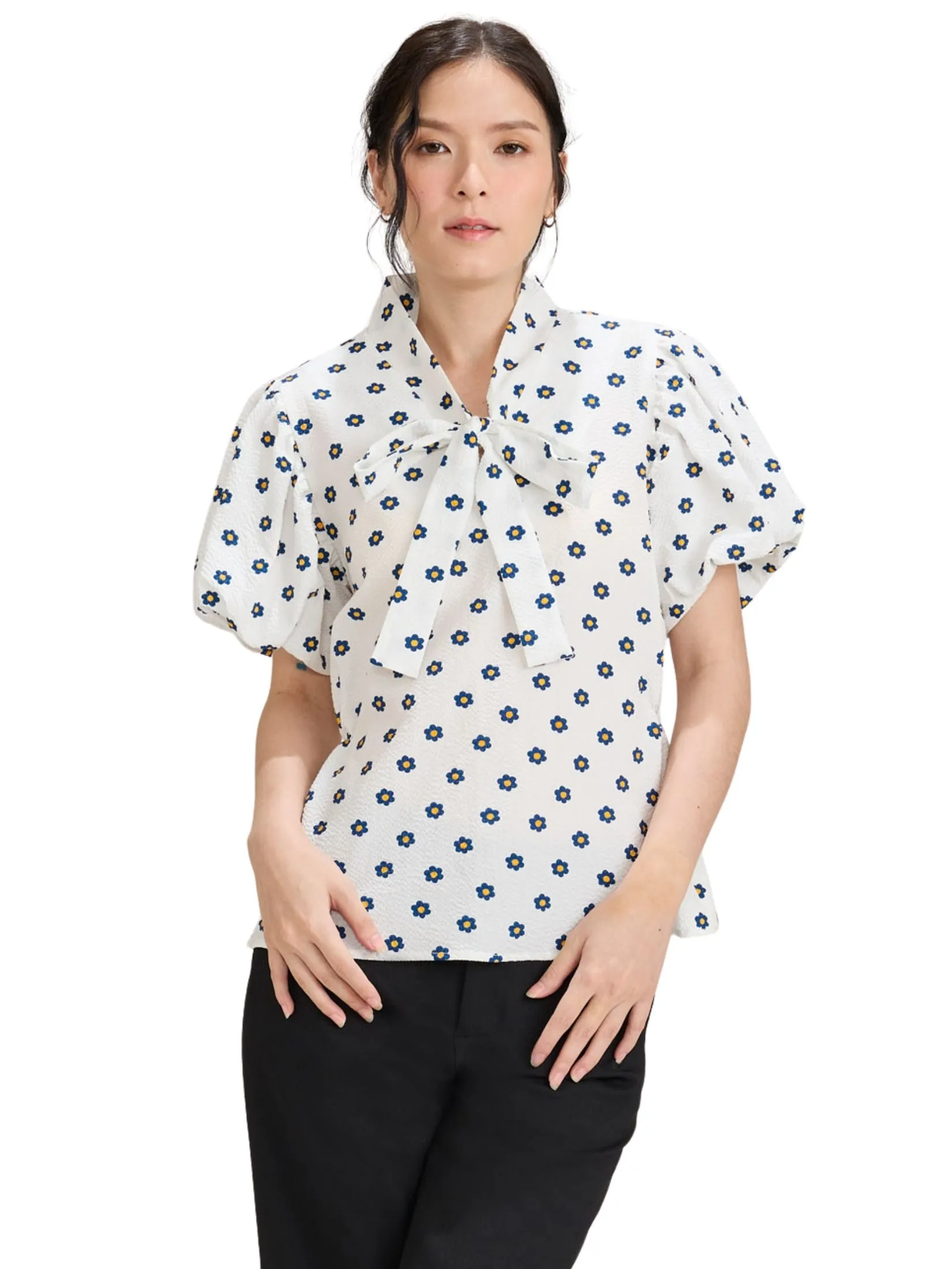 AMILA Women Blouse Short Sleeves Jugari Off White