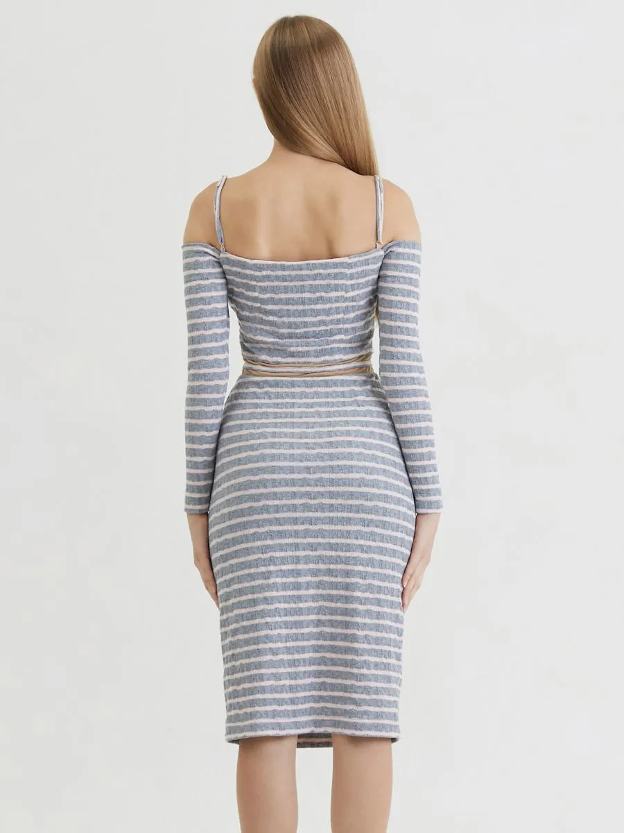 KLOSET (RS24)Knit Off-Shoulder Dress Gray