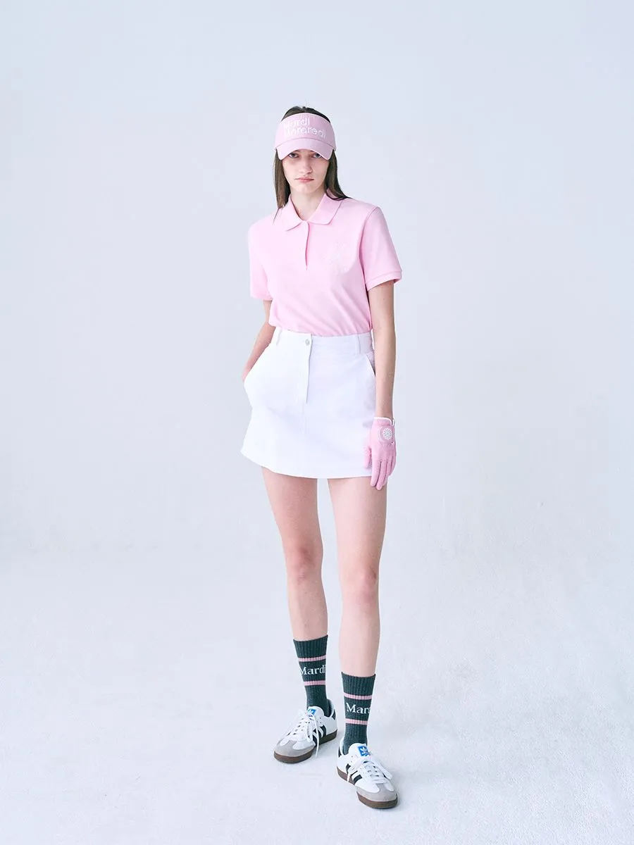 MARDI MERCREDI ACTIF Piquet Tshirt Flower Needlework Pink Ivory F