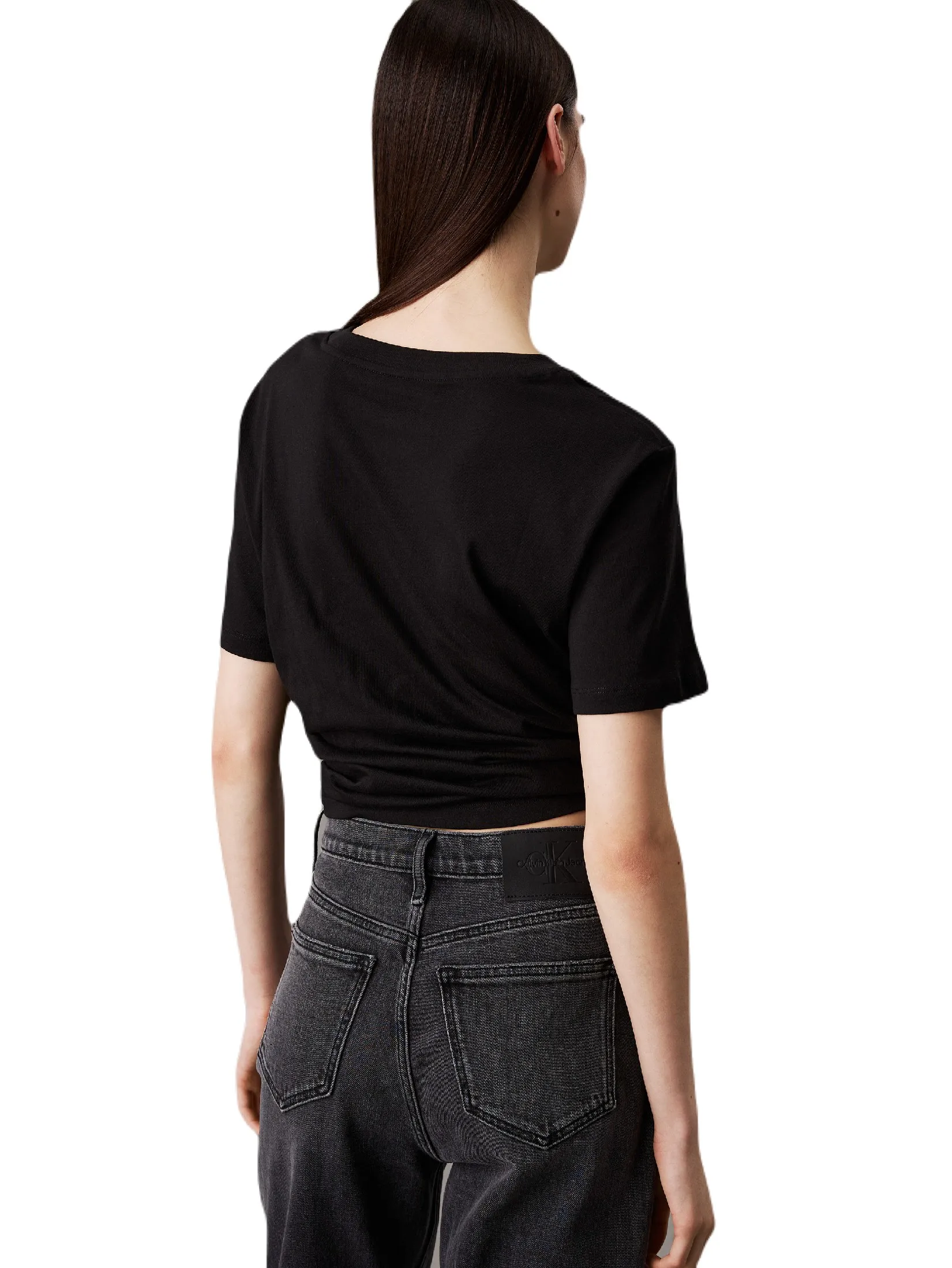 CALVIN KLEIN Women s Institutional Logo Straight Fit Short Sleeve T-Shirt Black