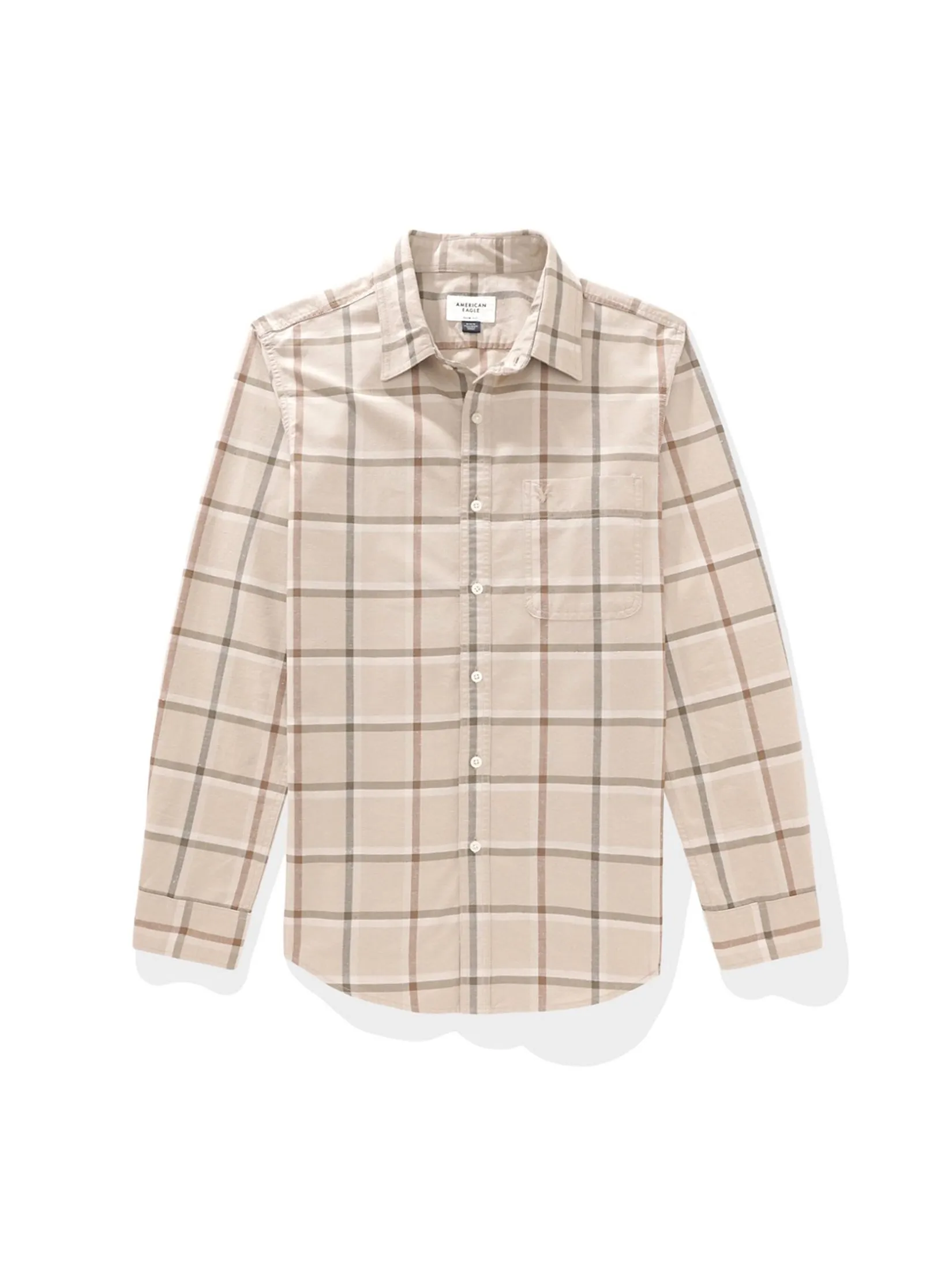 AMERICAN EAGLE MEN SF CSC COTTON NEP SHIRT 204 DUNE KHAKI