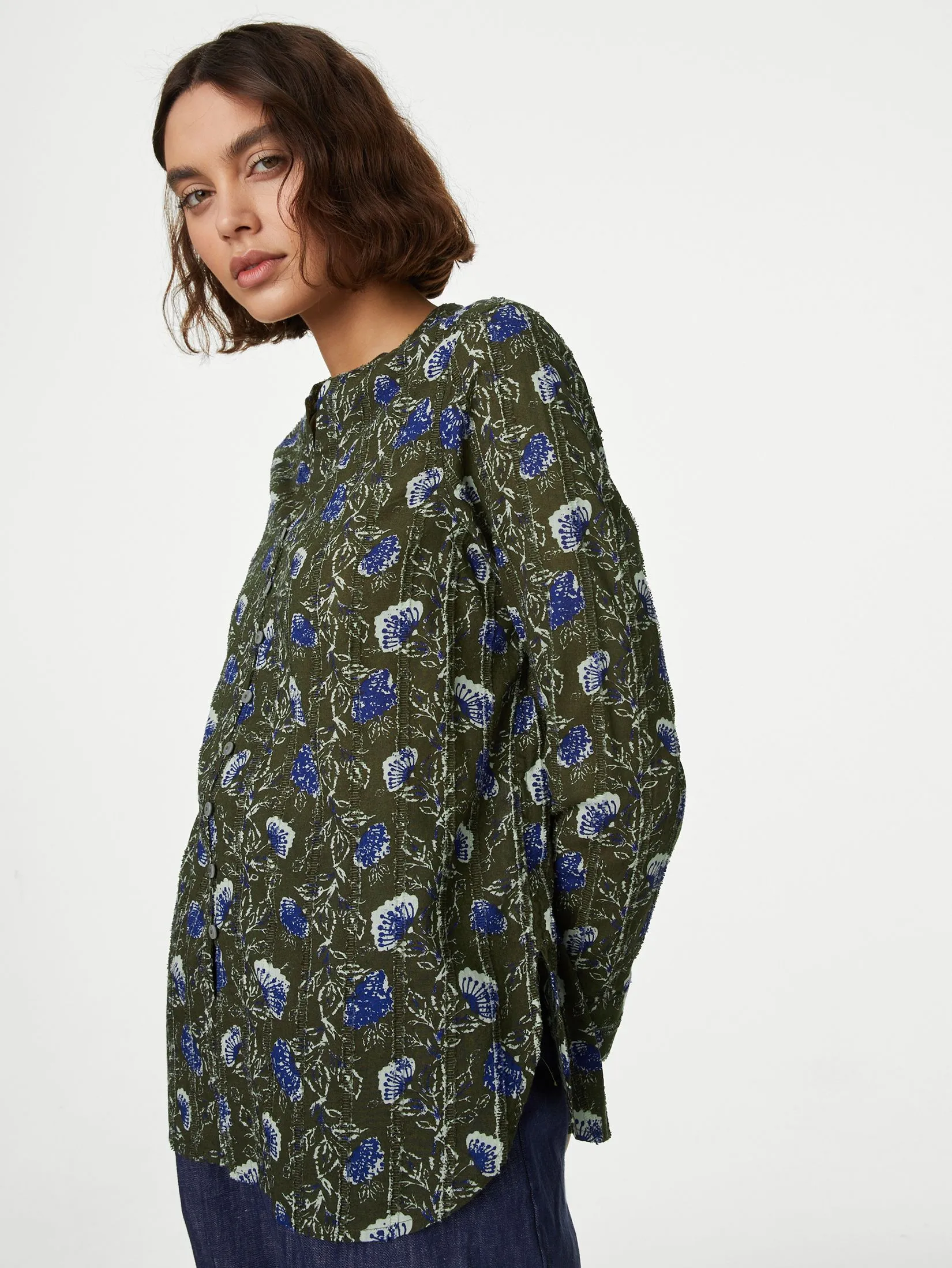 MARKS & SPENCER Women Shirt V-Neck Pure Cotton Printed Textured Multi