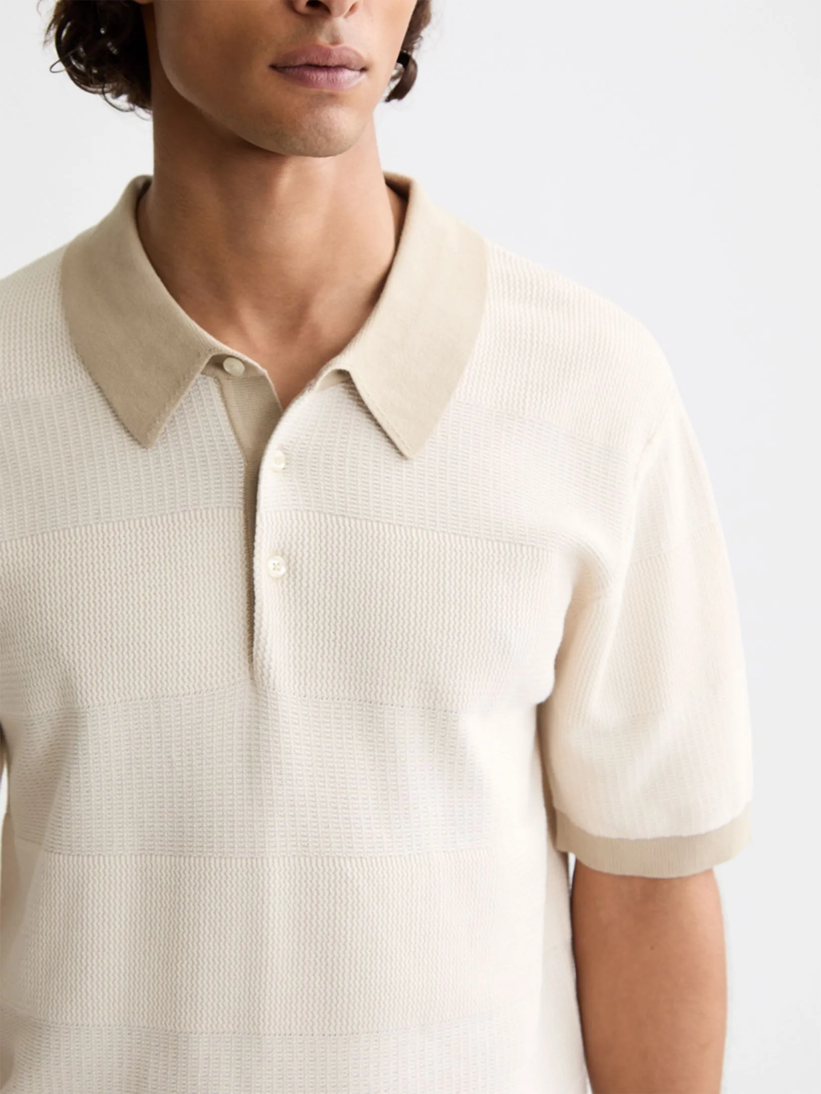 SCOTCH&SODA Men Polo Knitted Striped Light Beige
