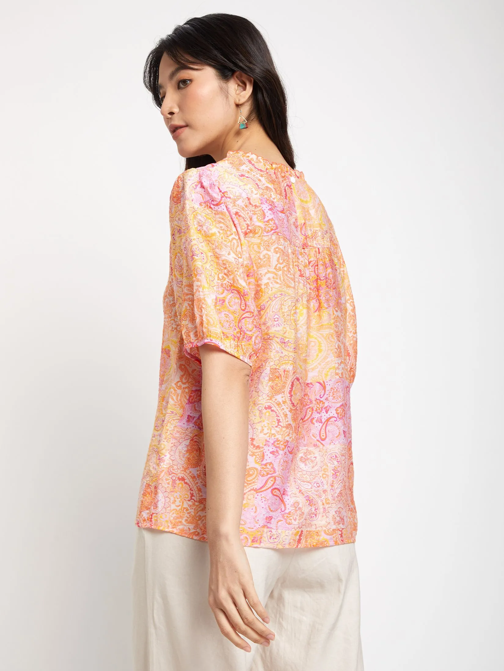 JOURNAL Women Blouse Short Sleeves V-Neck Print