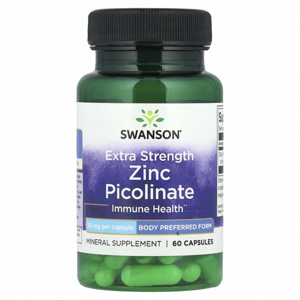 Swanson, Пиколинат цинка повышенной силы действия, 50 мг, 60 капсул