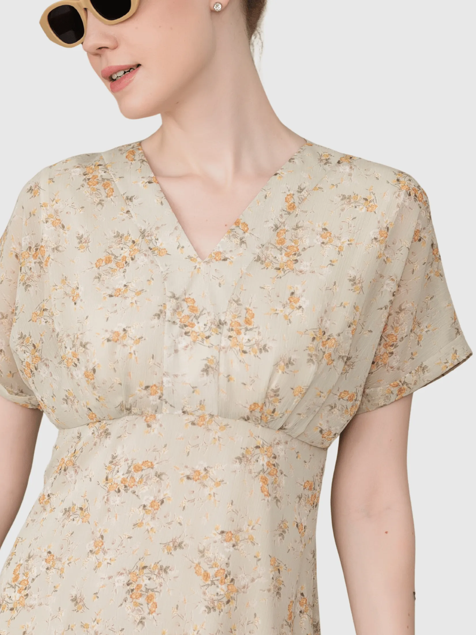 AMILA Women Dress Short Sleeves Chiffon Angora Green