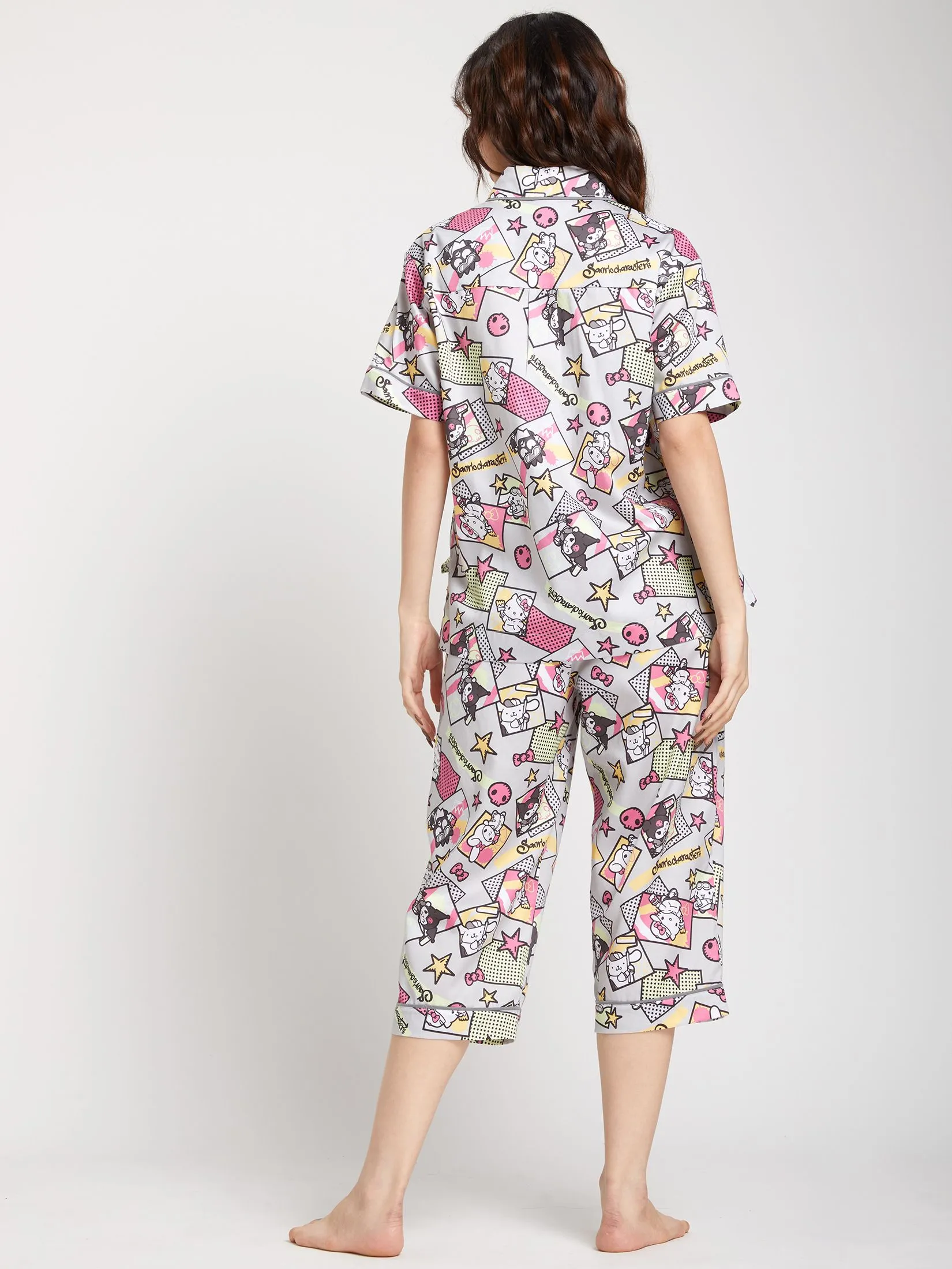 SANRIO Women Pyjamas Short Sleeves Shirt Pants Mix Character Grey