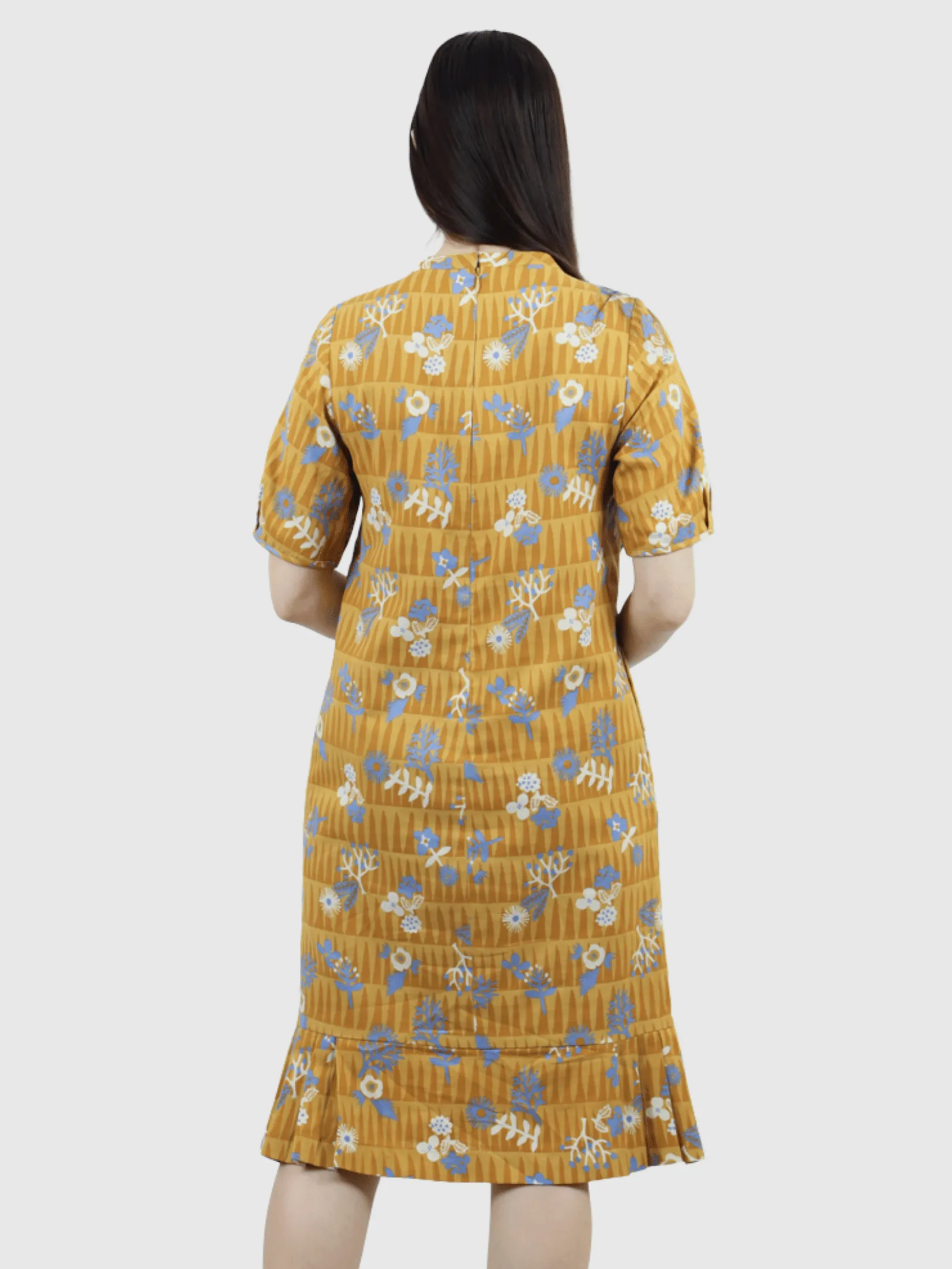 VERONIQA Women Dress Short Sleeves Cotton Print Yellow