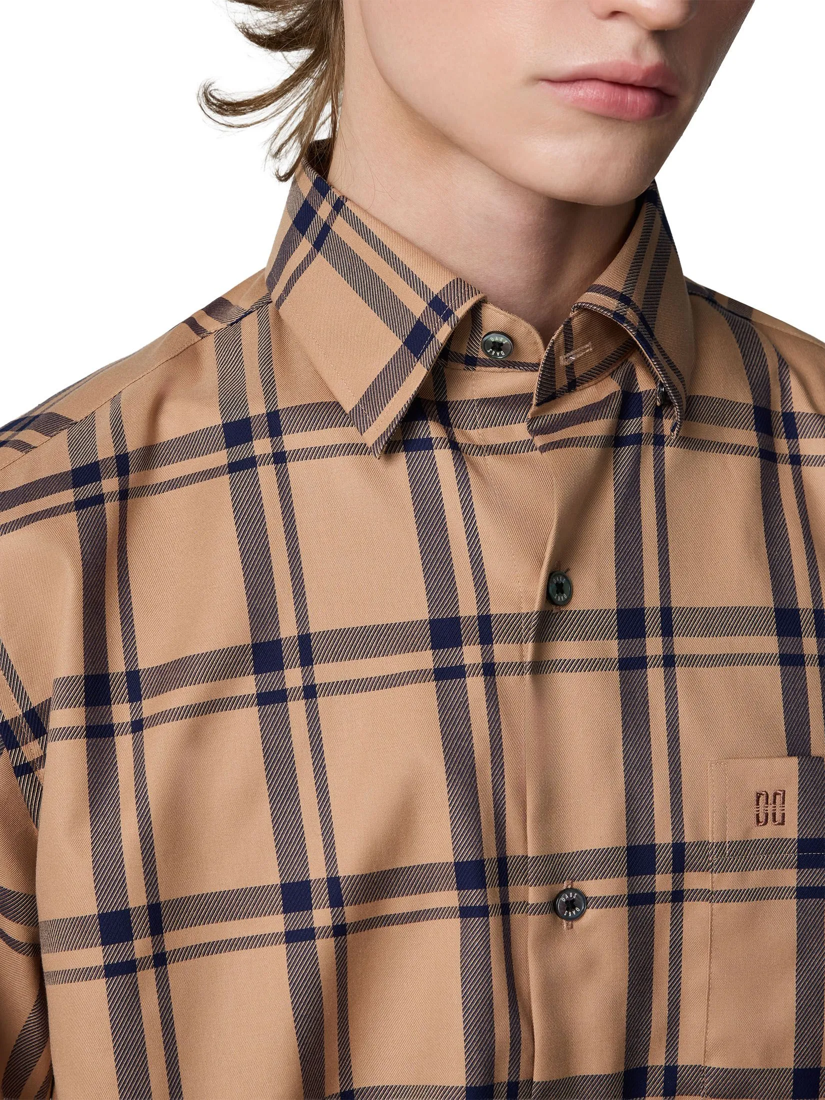 DAKS Men Short Sleeve Shirt Regular Fit Brown