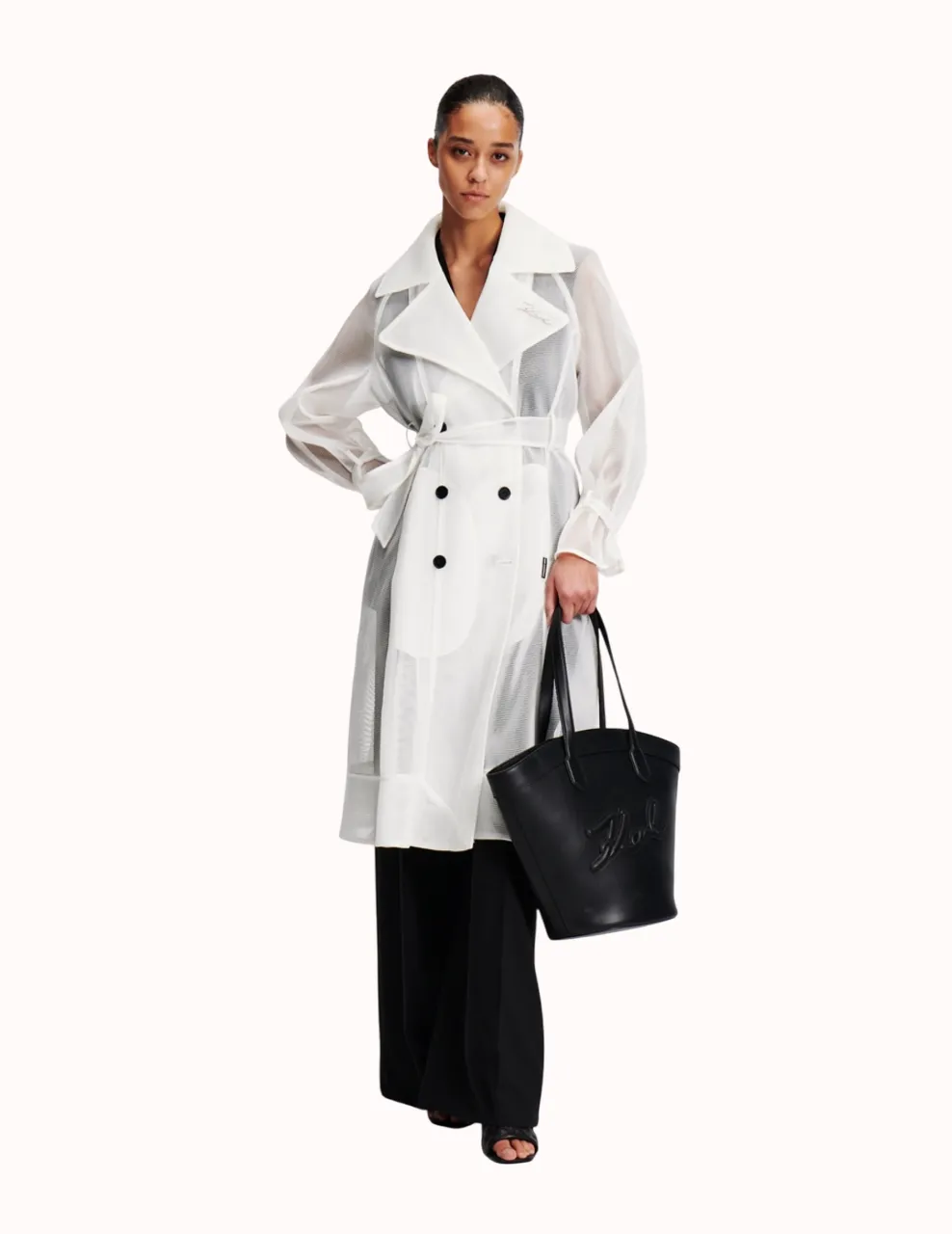 KARL LAGERFELD RTW-1 HUN KIM'S EDIT MESH WOMEN COAT WHITE