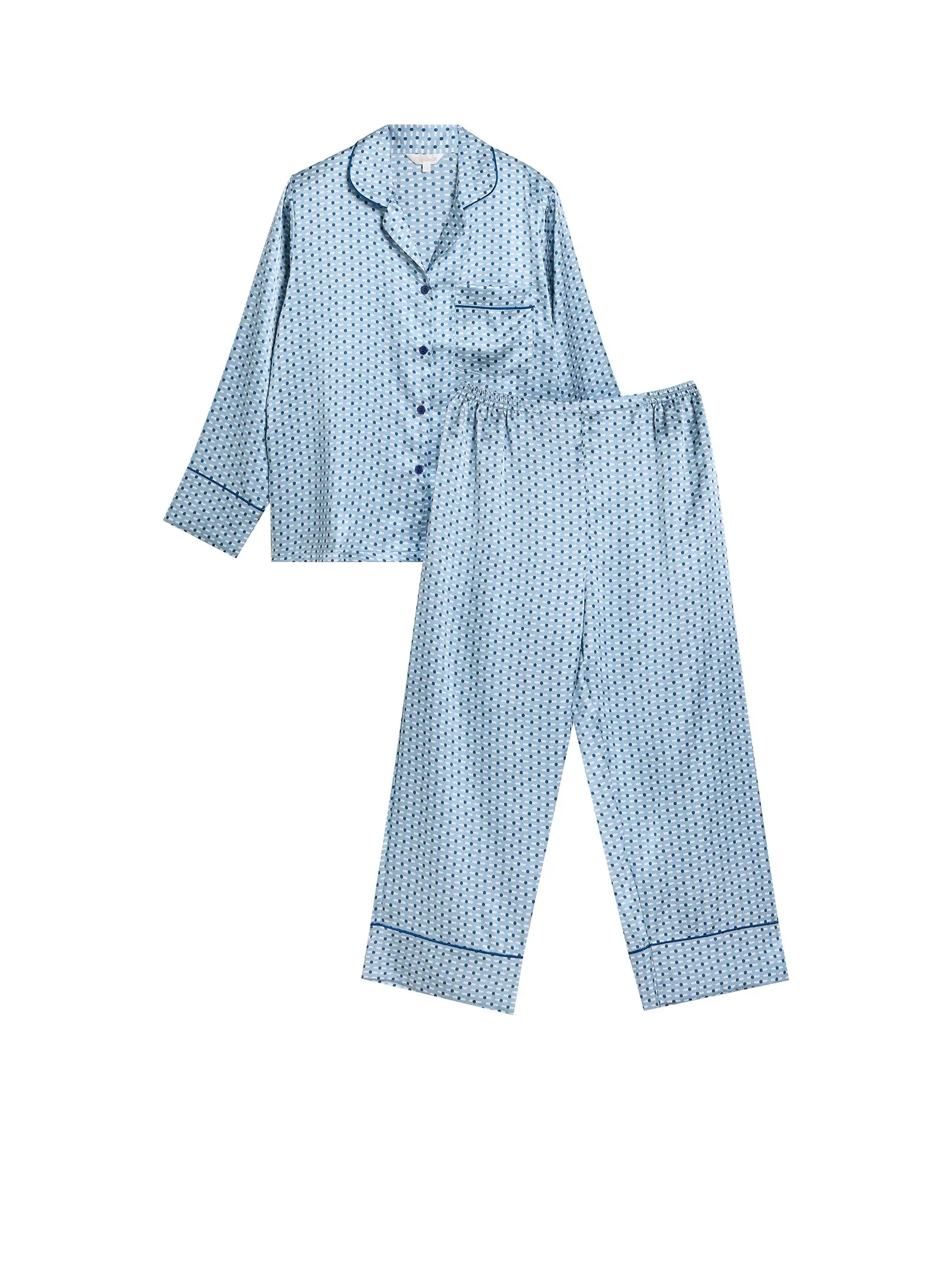 ELIZABETH Women Pajamas Shirt Long Sleeves + Pants Light Blue
