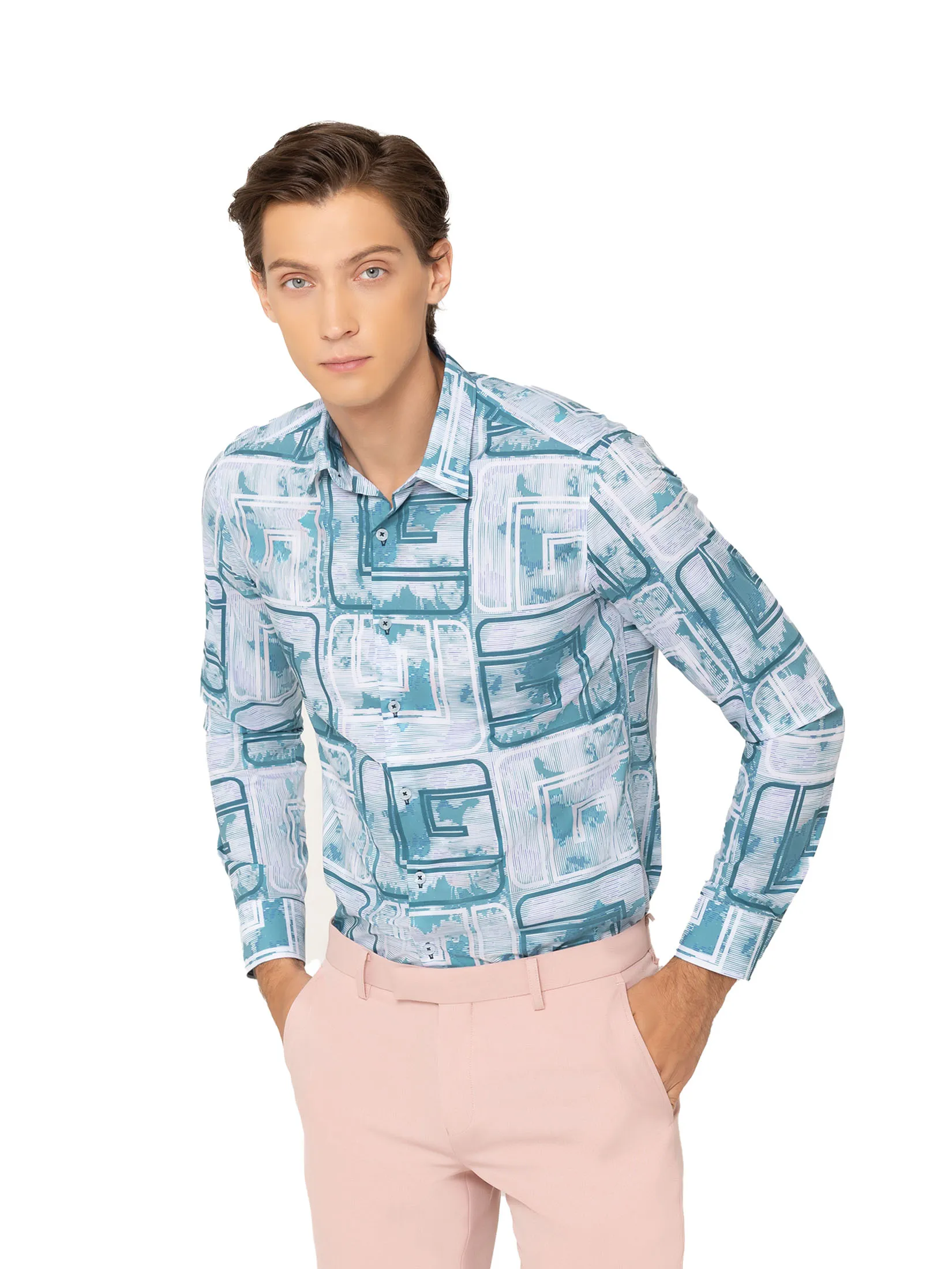 GUY LAROCHE MENWEAR Men's Shirt Long-Sleeve Blue Shirt, 100% Polyester, Slim Fit, Model BAB7200W5BU