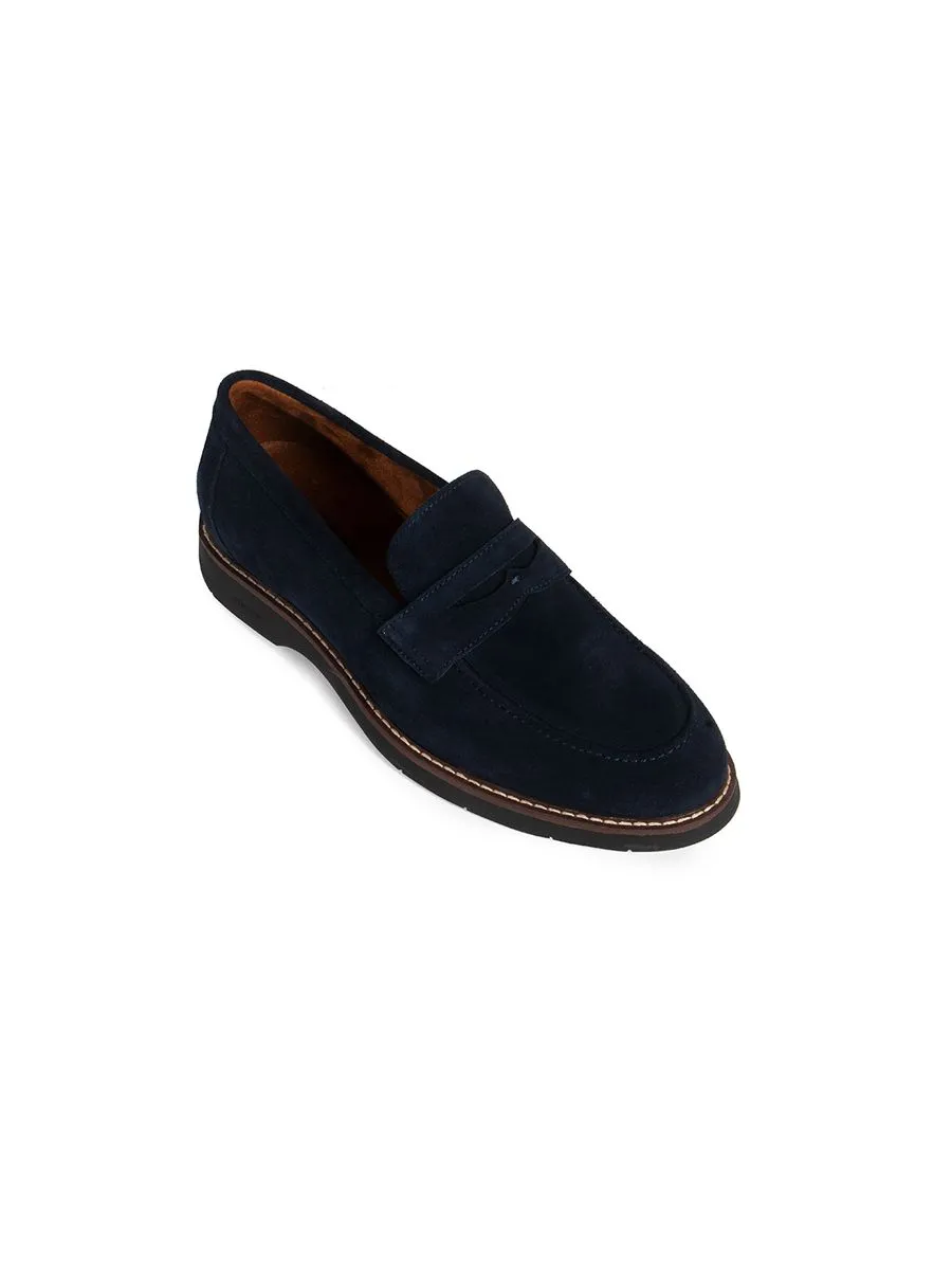 KENNETH COLE MEN CASUALS THOMAS SUEDE LOAFER / NAVY