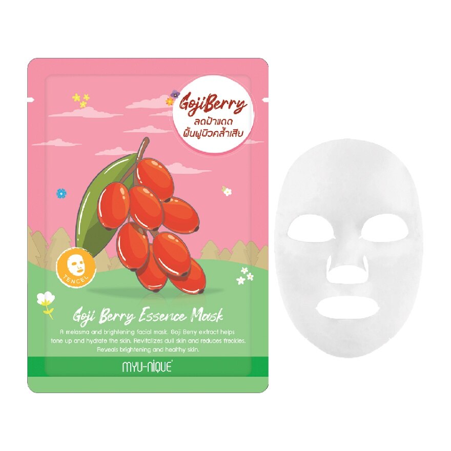 Myu-Nique Goji Berry Essence Mask 1'S มาสก์หน้า ลดฝ้าแดด ฟื้นฟูผิวคล้ำเสีย