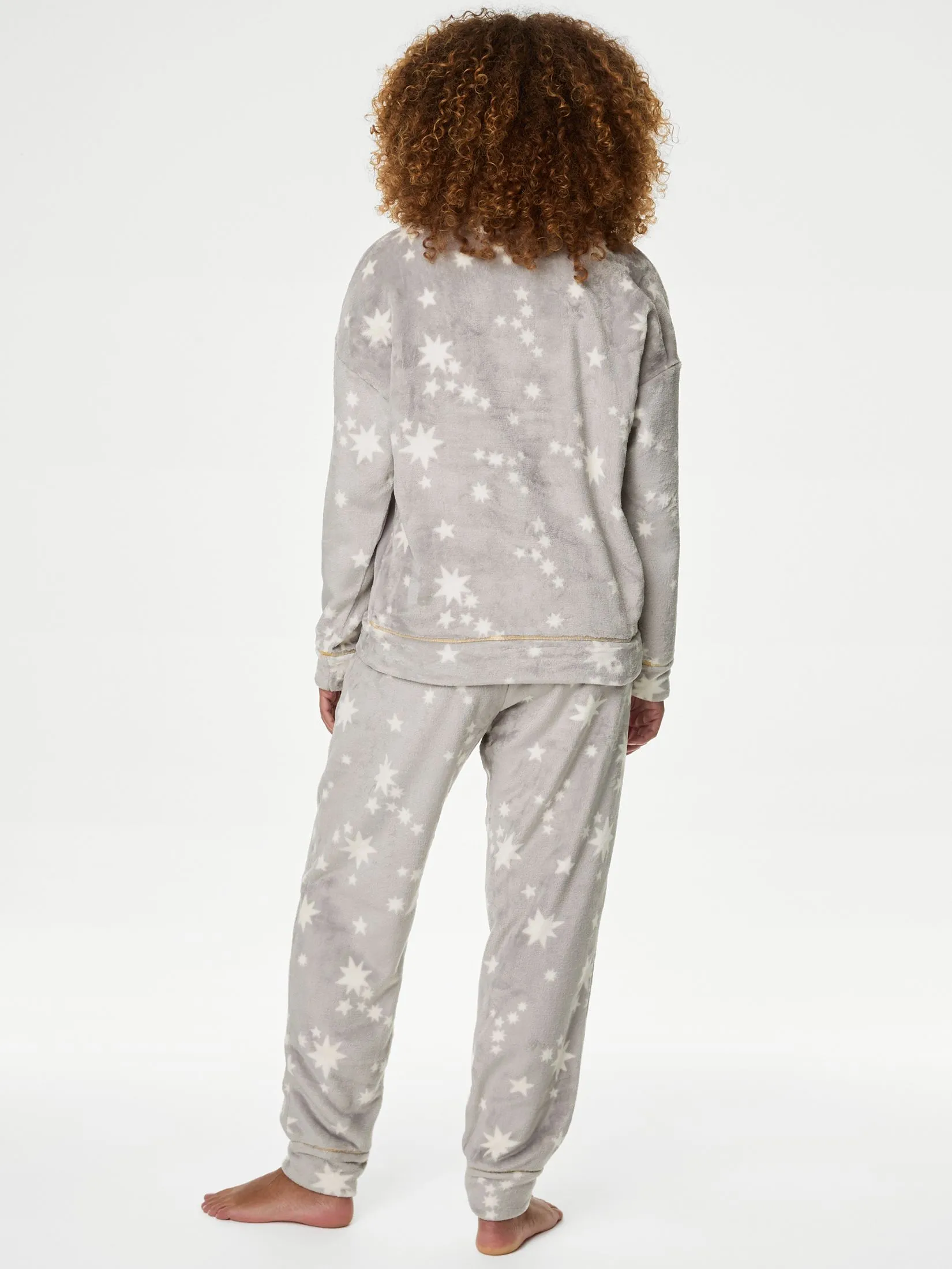MARKS & SPENCER Women Pyjama Set Fleece Printed Silver
