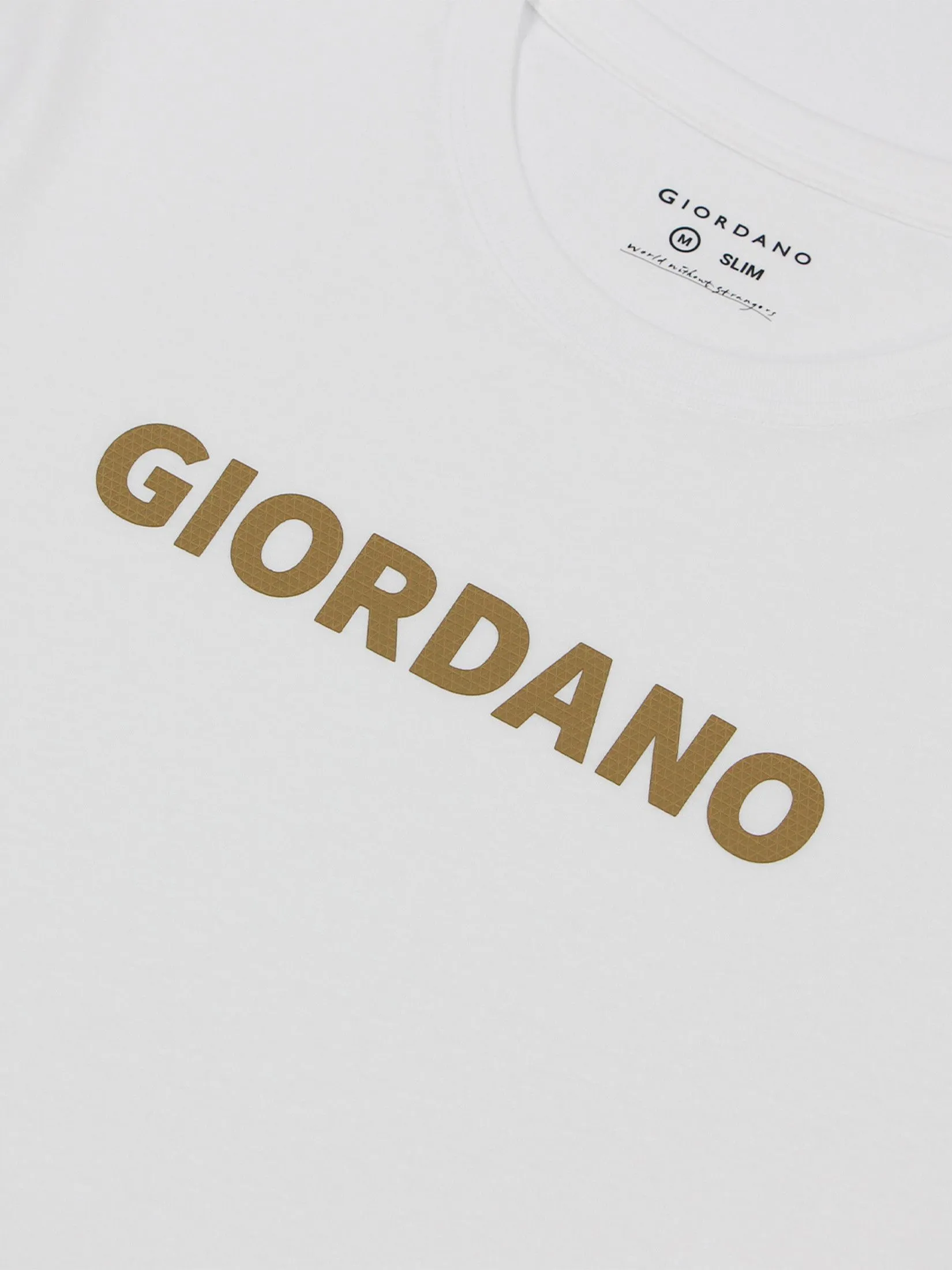 GIORDANO Men's Slim Jersey Printed Tee (Signature) Signature White
