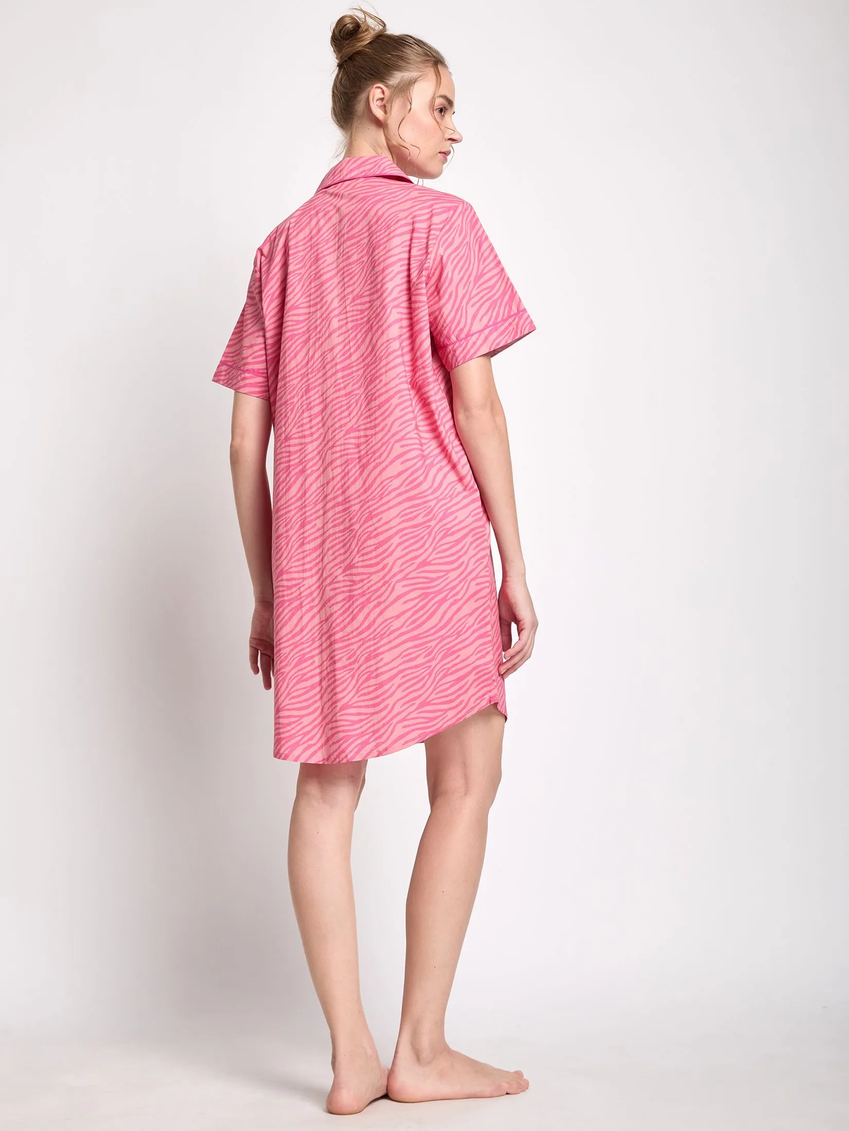 FOF Women Dress Sleepwear Short Sleeves Linning Pink